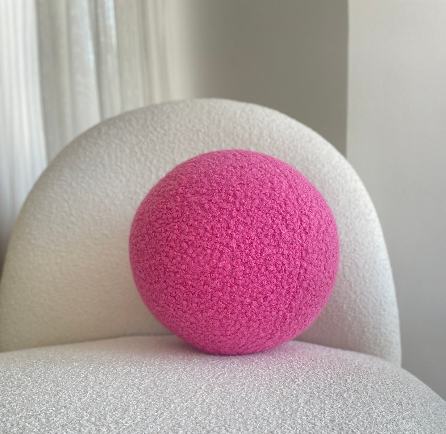 Pink Boucle Ball Pillow: Modern Scandinavian Home Decor