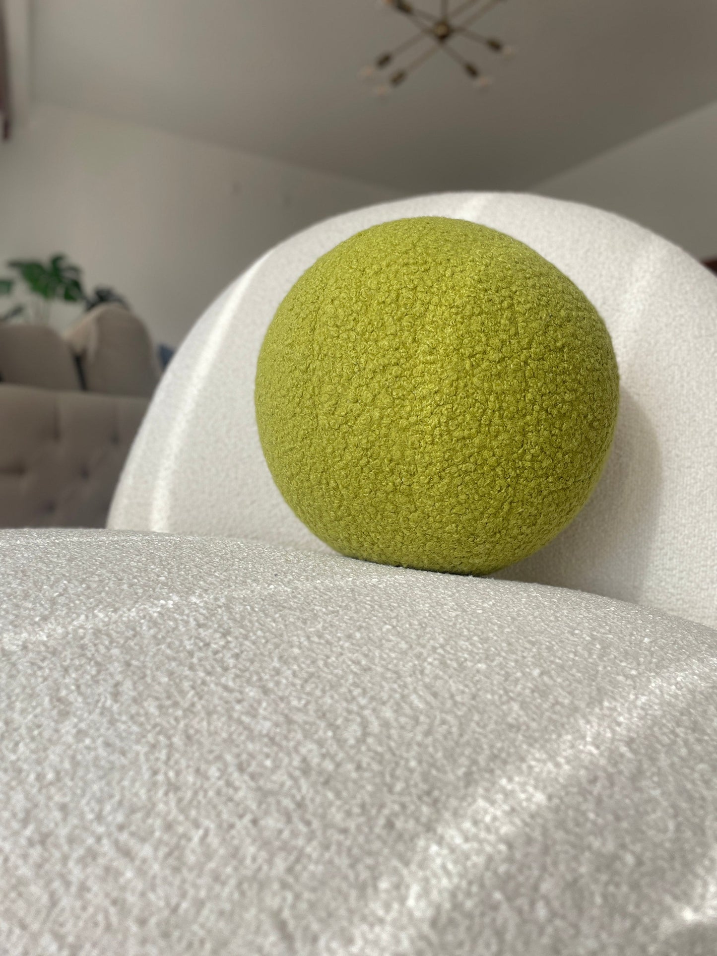 Yellowish Green Boucle Ball Pillow: Modern Scandinavian Home Decor
