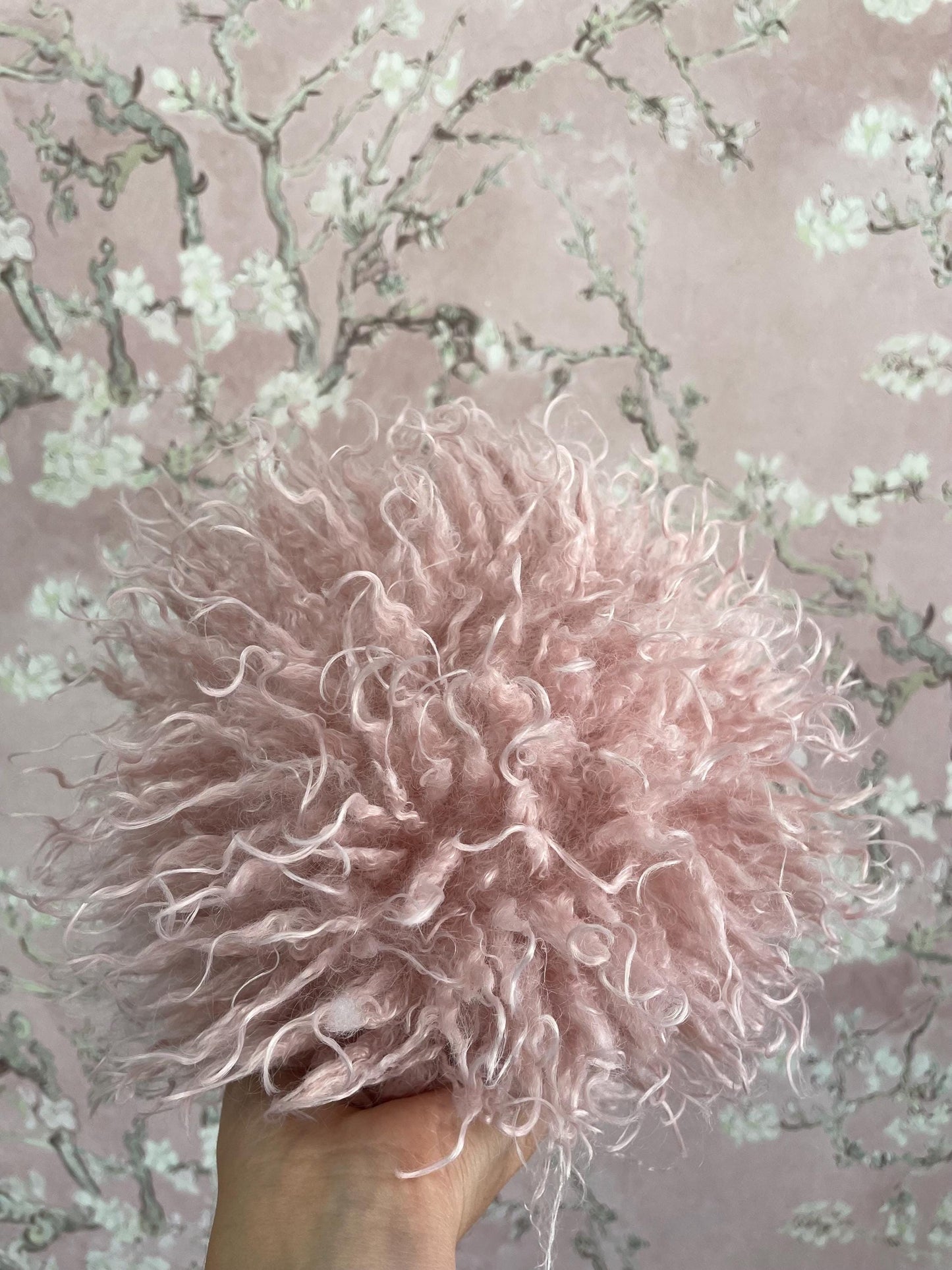 Pink Luxurious Faux Lamb fur Ball Pillows- Tibetan Lamb - Boho- Chic