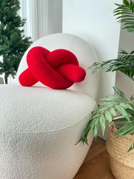 Red Boucle Knot Pillow: Valentine's Day Decor