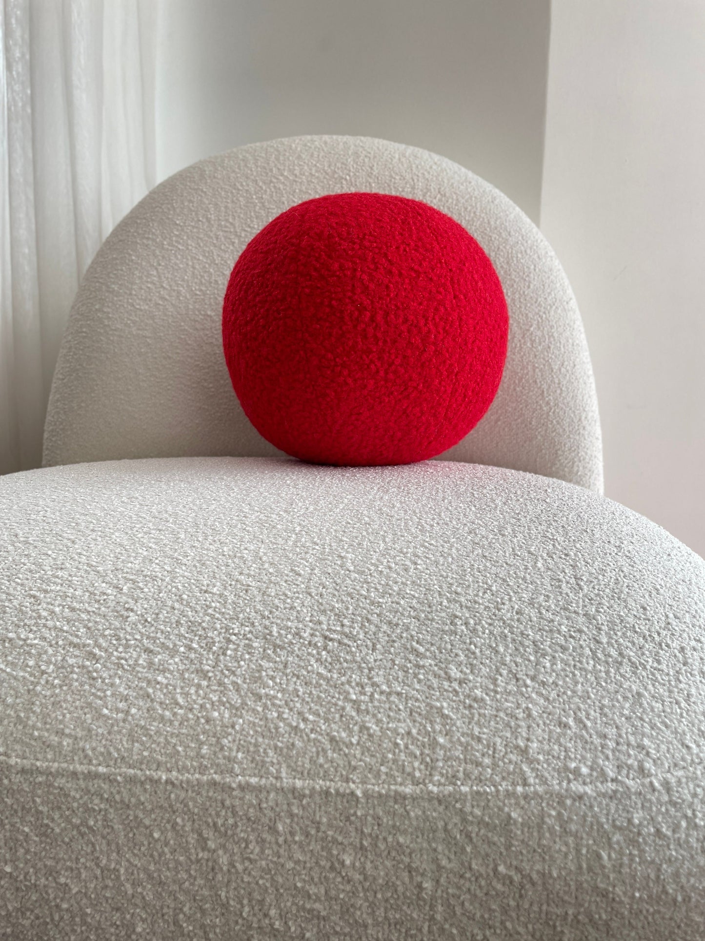Red Boucle Sphere Cushion: Modern Minimalist Home Decor