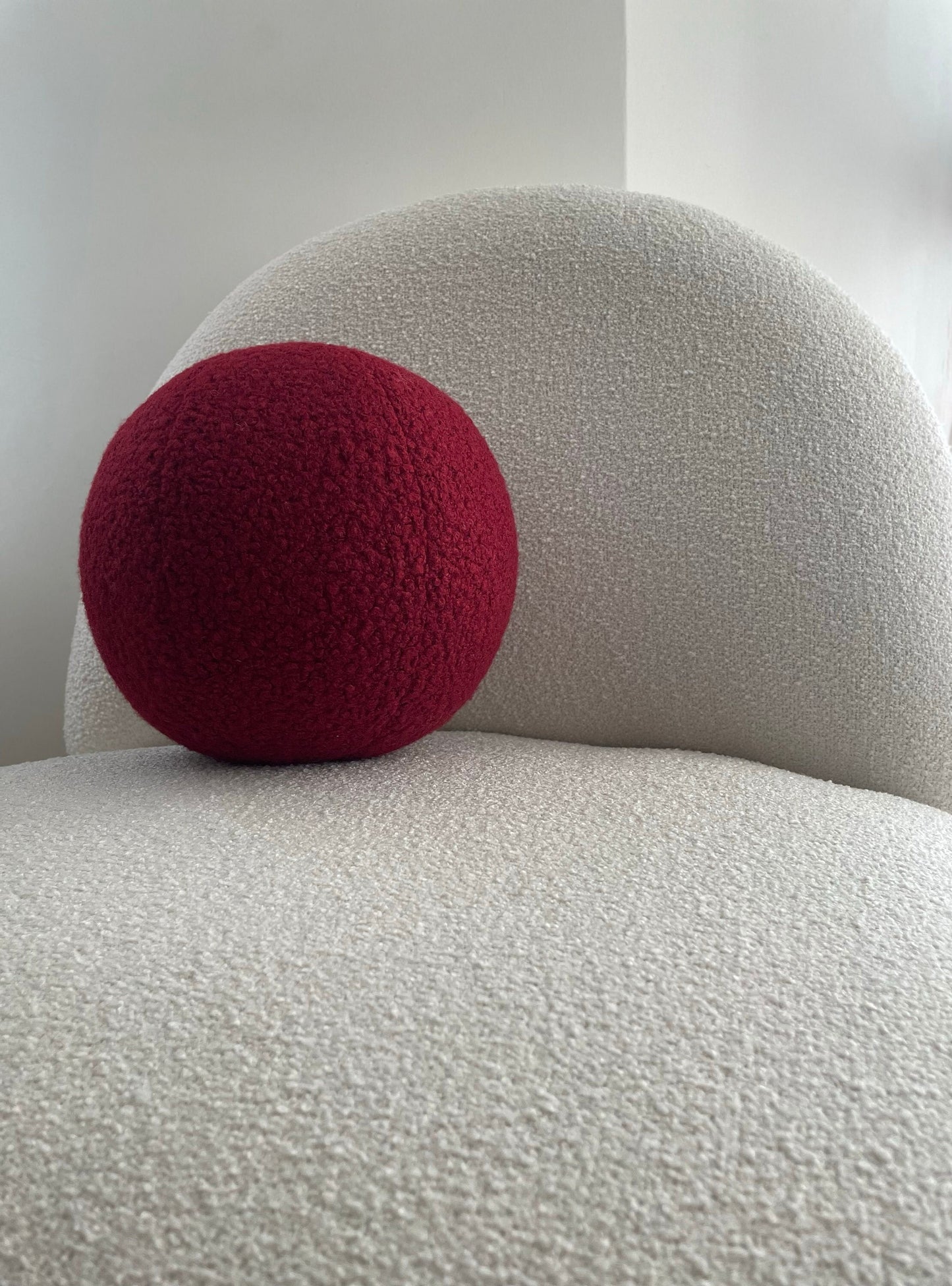 Burgundy Boucle Ball Pillow: Modern Minimalist Home Decor