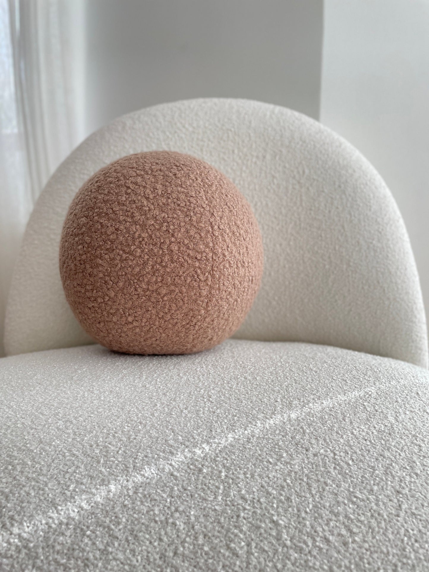 Mocha Mousse Boucle Ball Pillow: Teddy Sphere Cushion