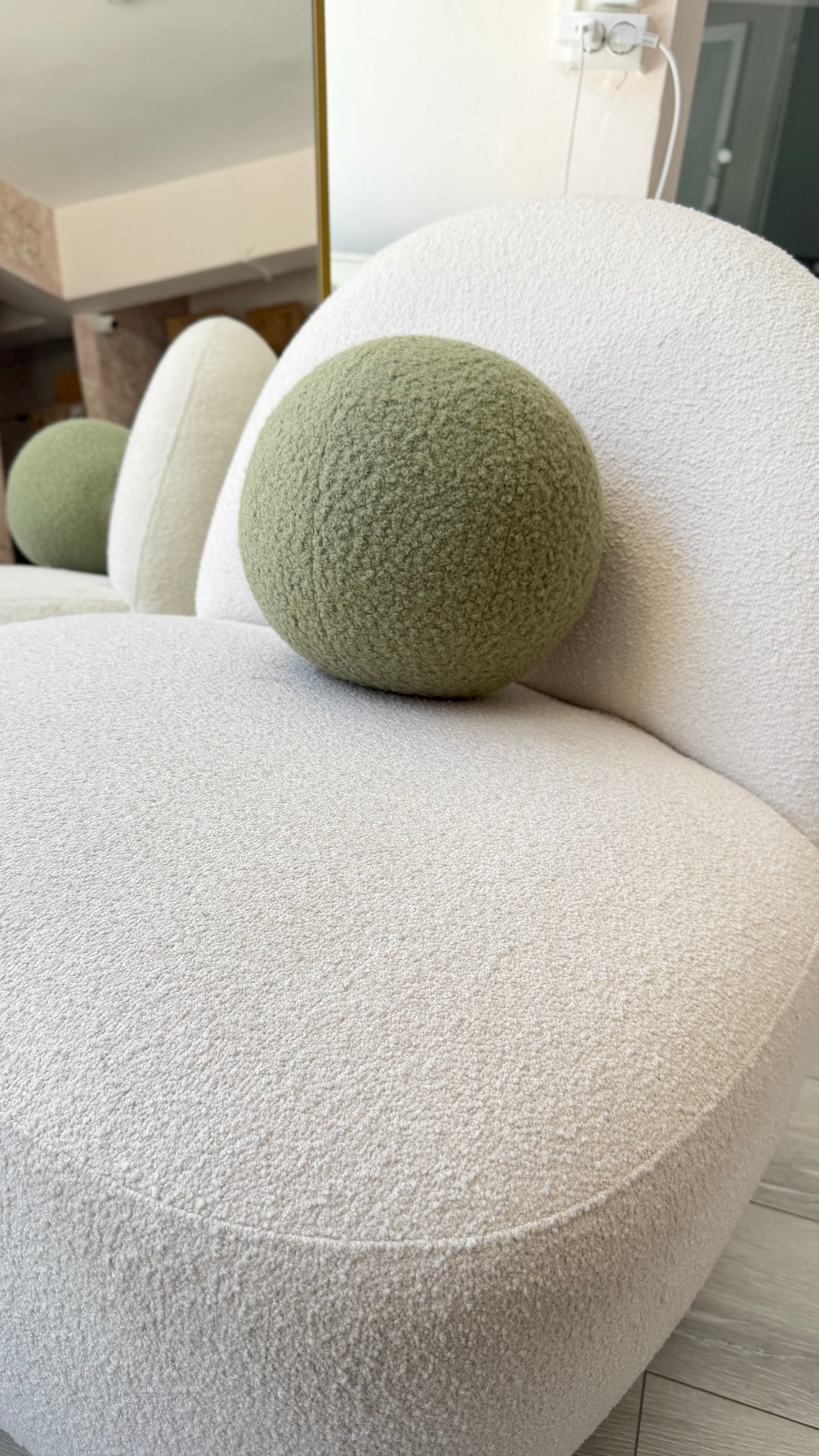 Sage Green Boucle Ball Pillow: Modern Home Decor