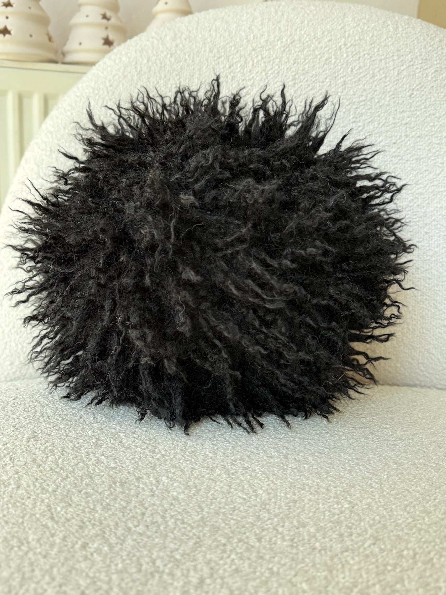 Black Faux fur Ball Pillows- Tibetan Lamb