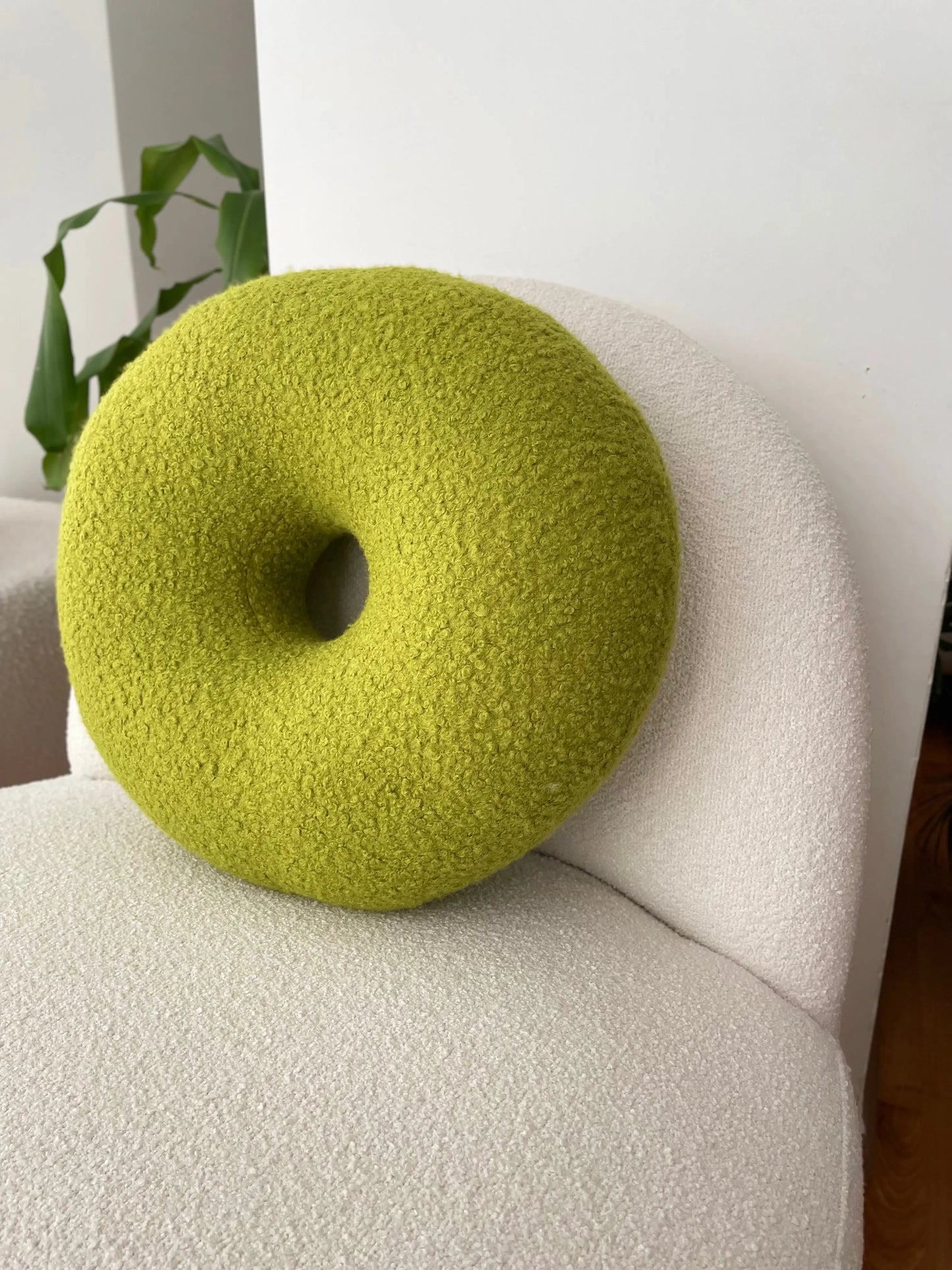 Yellowish Green Boucle Donut Decorative Pillow- Teddy Cushion-Home Decor