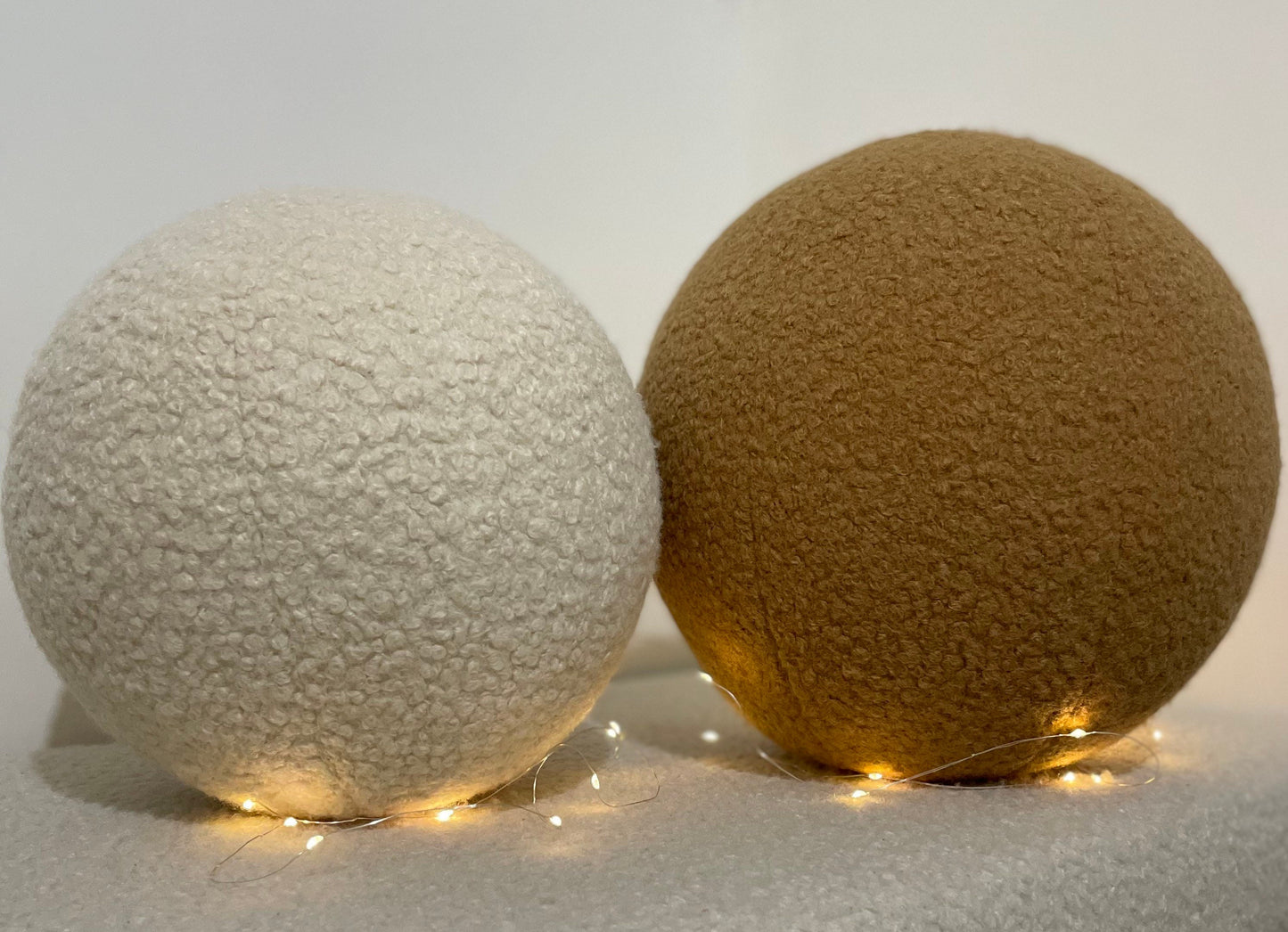 Handmade Boucle Round Ball Pillow: Peanut Teddy Cushion