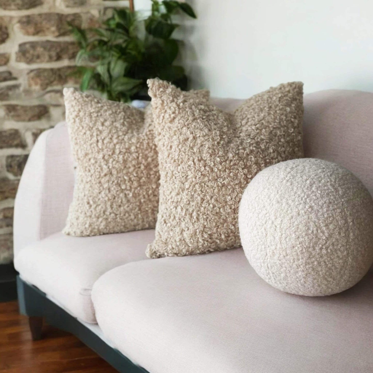 Boucle Ball Pillow: Light Beige Teddy Round Throw Cushion