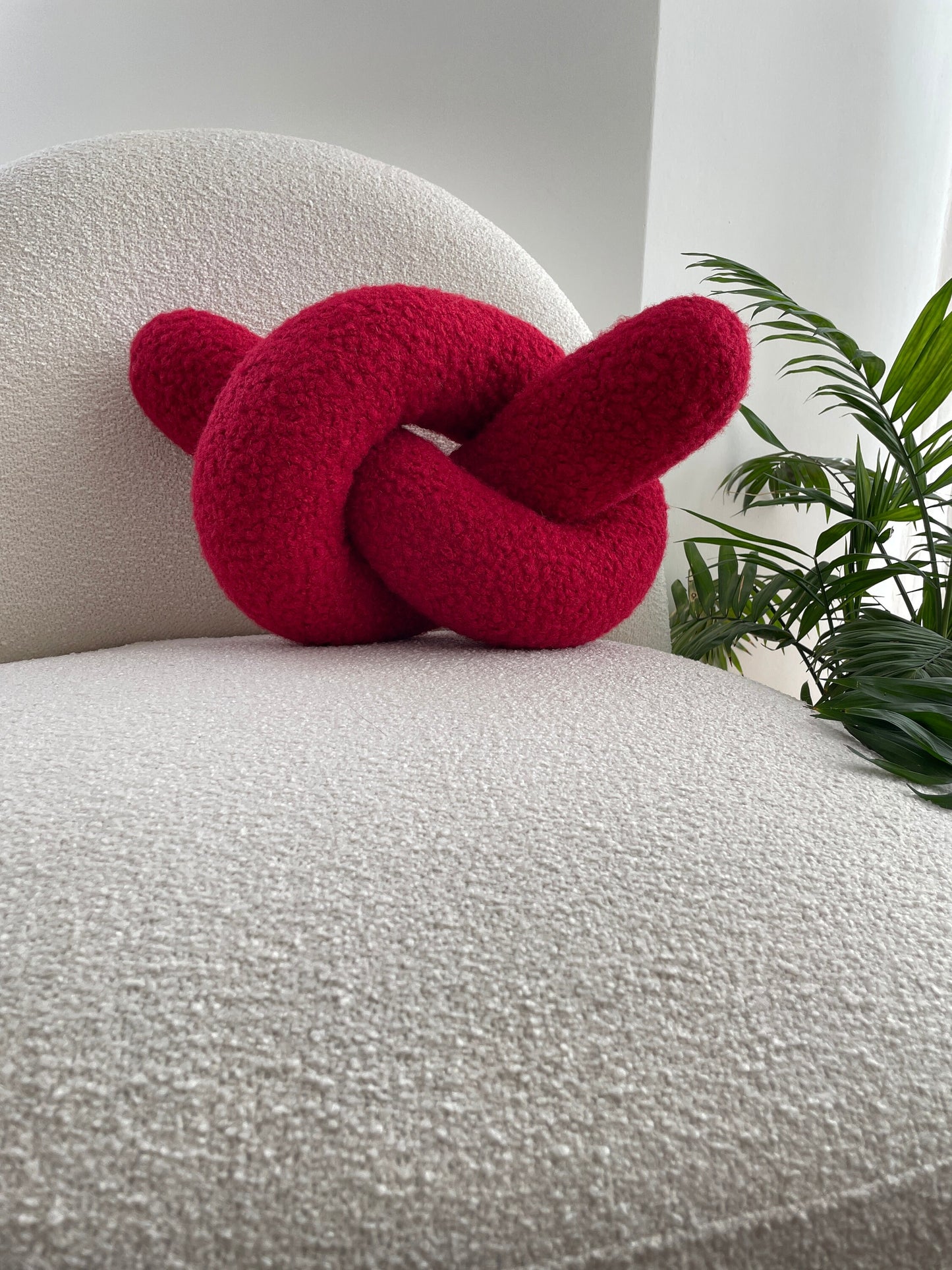 Boucle Ruby Knot Pillow: Teddy Love Knot Cushion