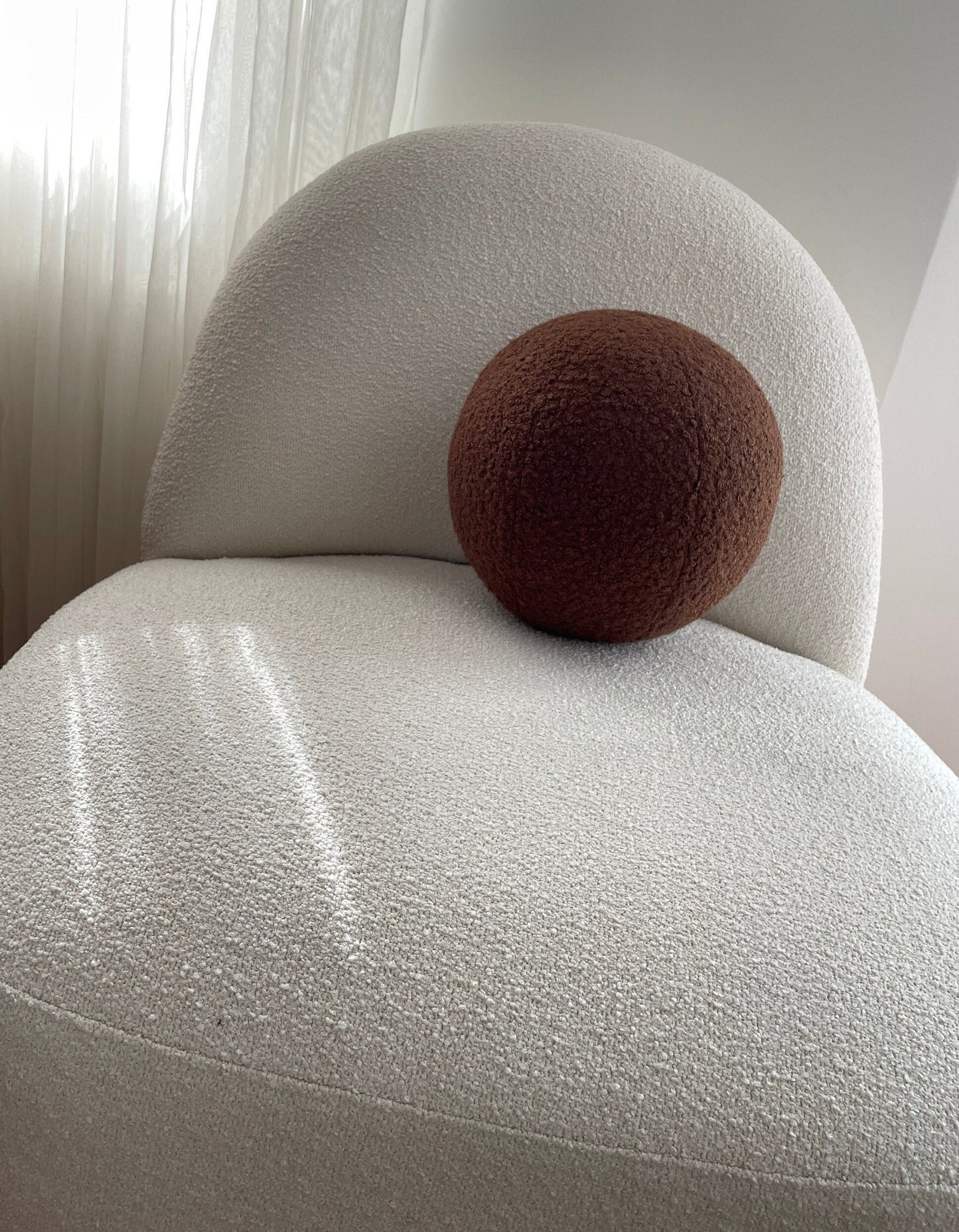 Chocolate Brown Boucle Ball Pillow: Modern Home Decor