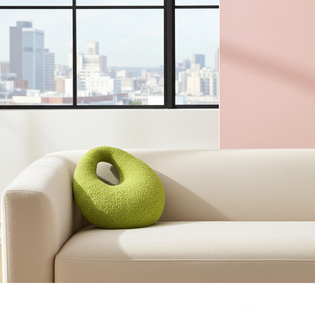 Amorphous Yellowish Green Boucle Cushion | Asymmetrical Design | Neutral Earthy Tones