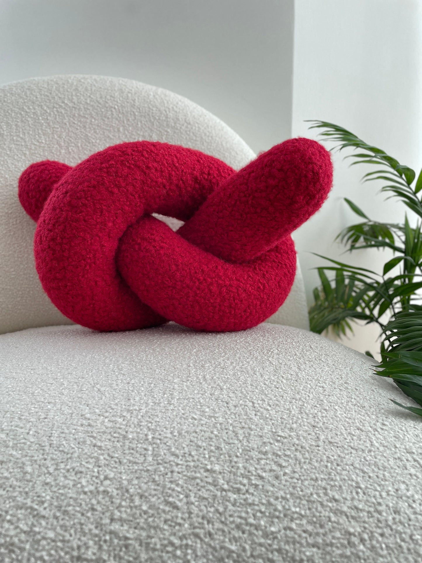 Boucle Ruby Knot Pillow: Teddy Love Knot Cushion