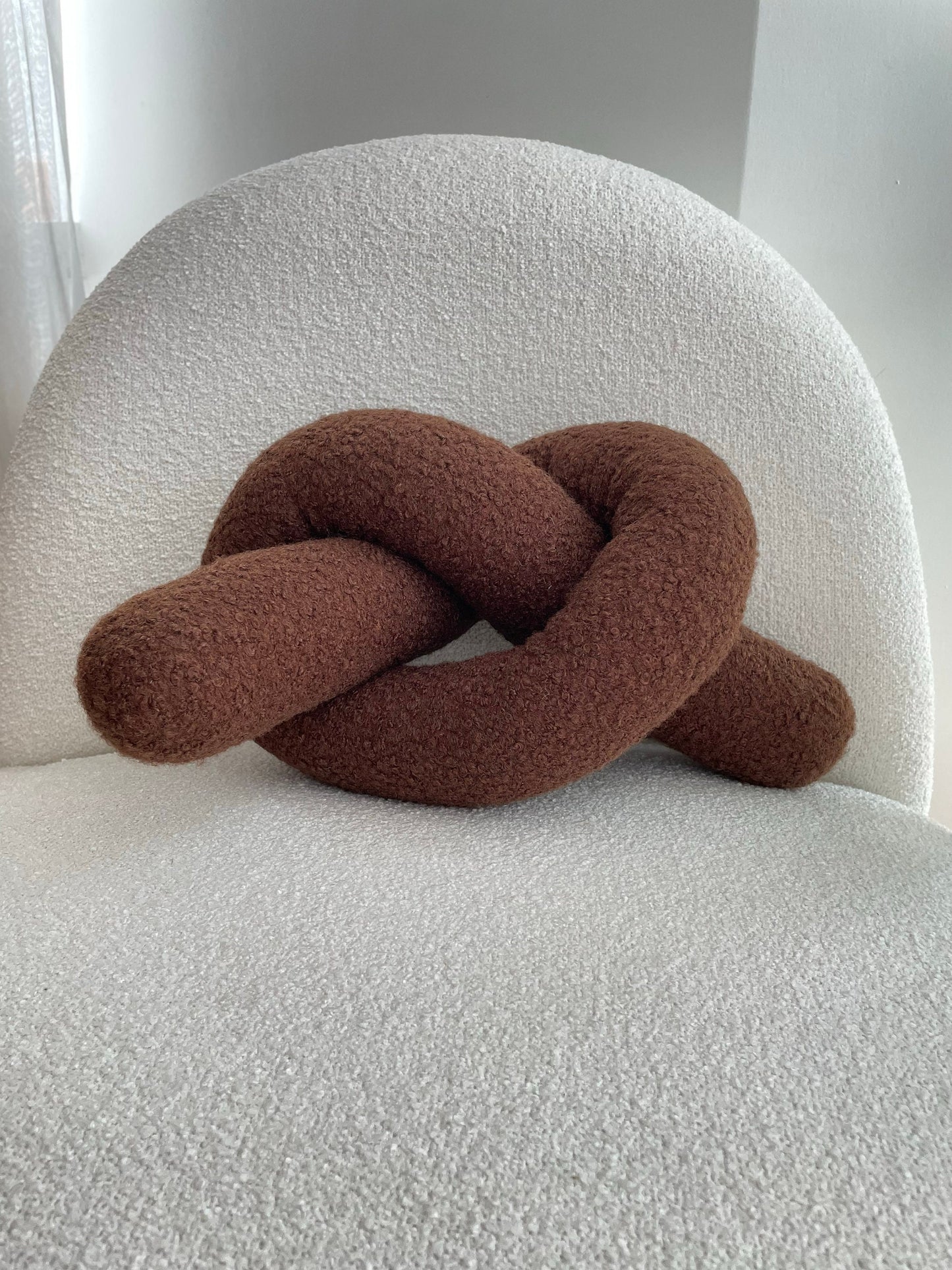 Chocolate Brown Boucle Knot Pillow: Chunky Cozy Cushion
