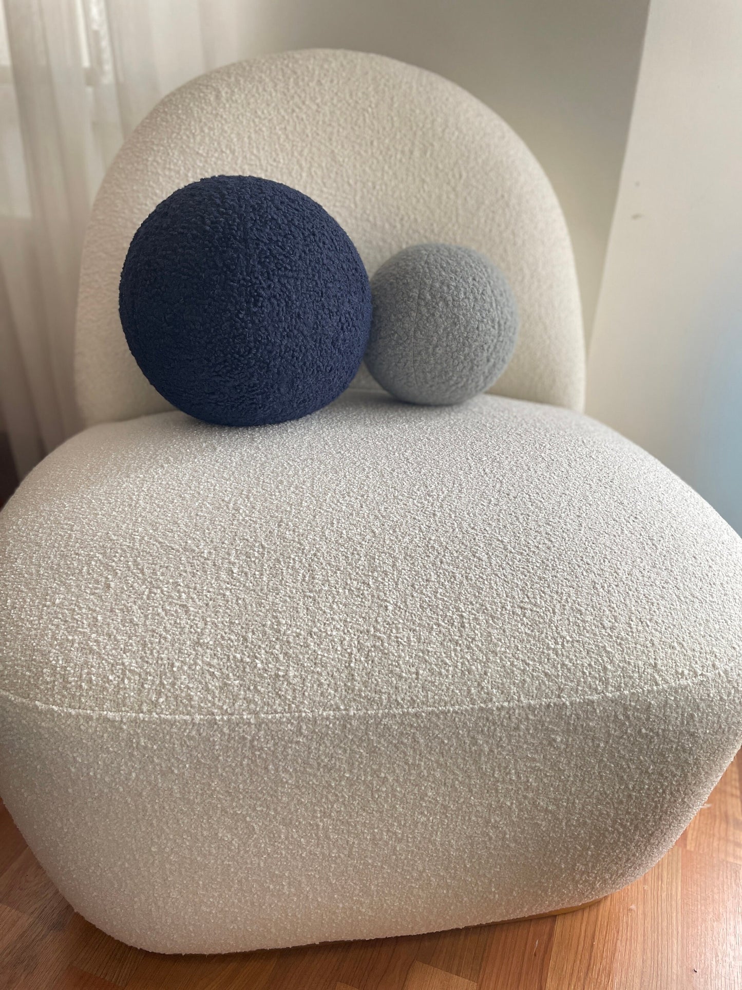 Navy Blue Boucle Ball Pillow, Modern Home Decor