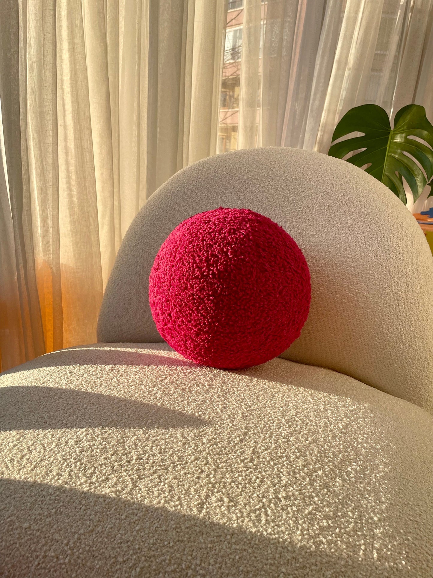 Magenta Boucle Ball Pillow: Modern Minimalist Home Decor