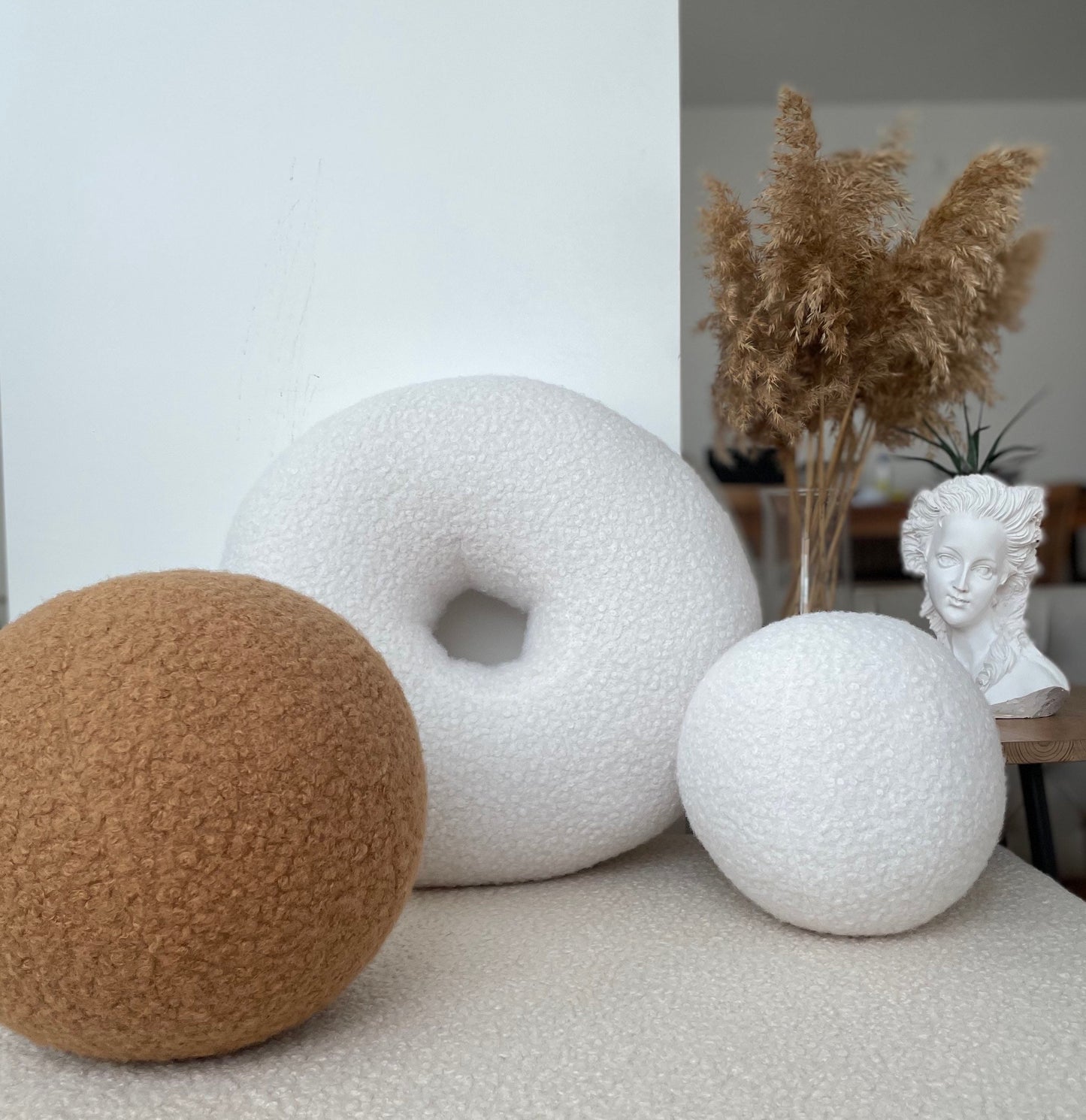 Boucle Donut Decorative Pillow, Teddy Ball Cushion,Bestseller Home Decor