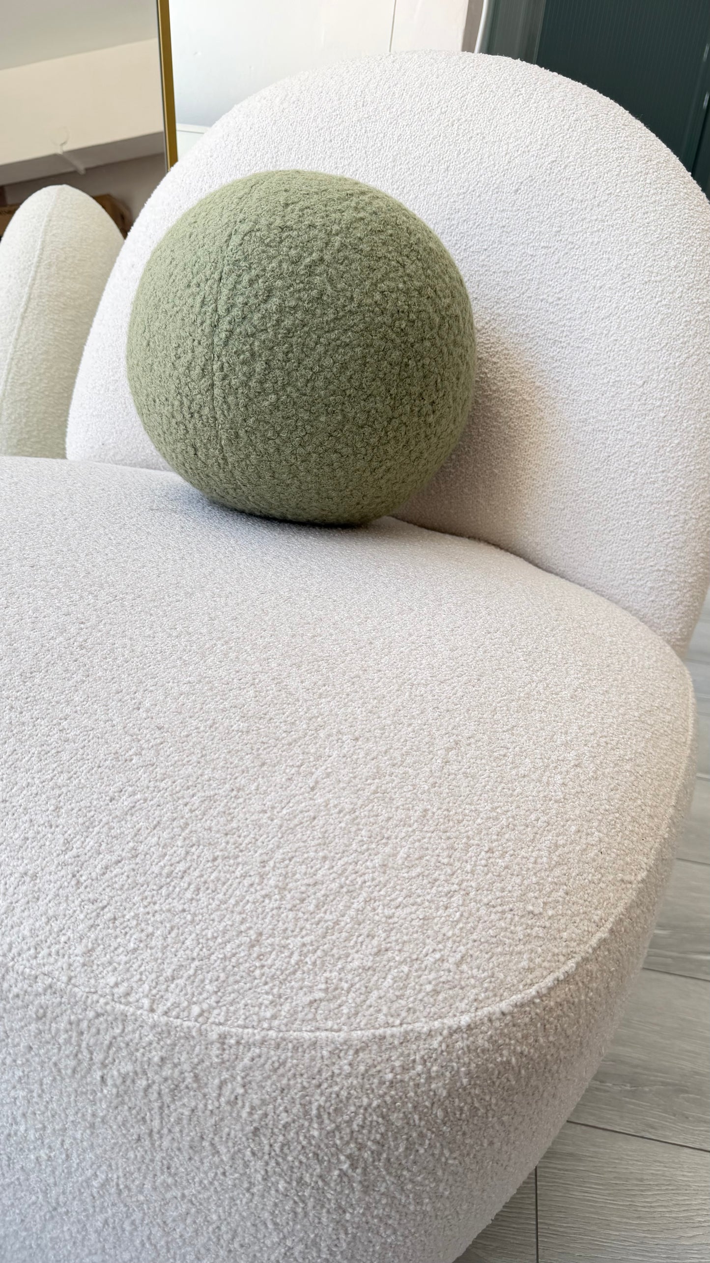 Sage Green Boucle Ball Pillow: Modern Home Decor