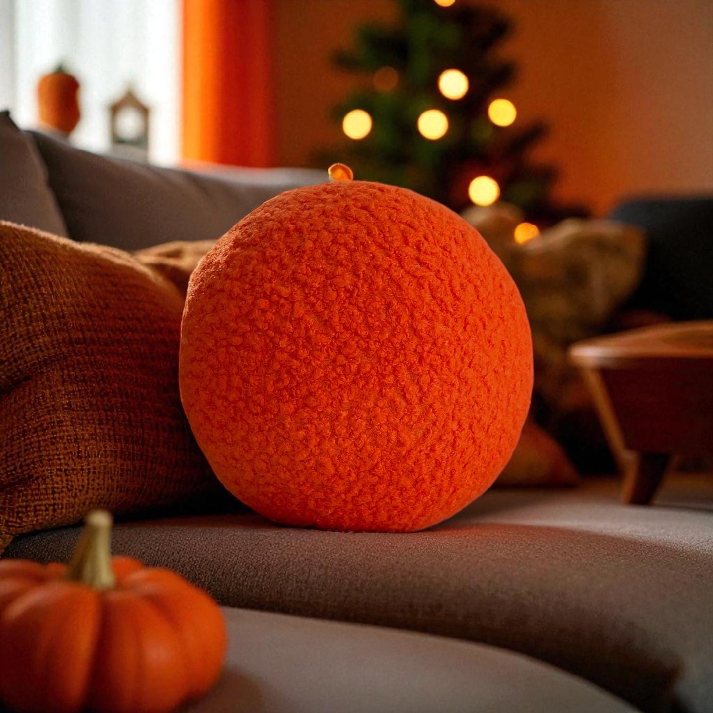 Halloween Orange Ball Pillow – Cozy Pumpkin