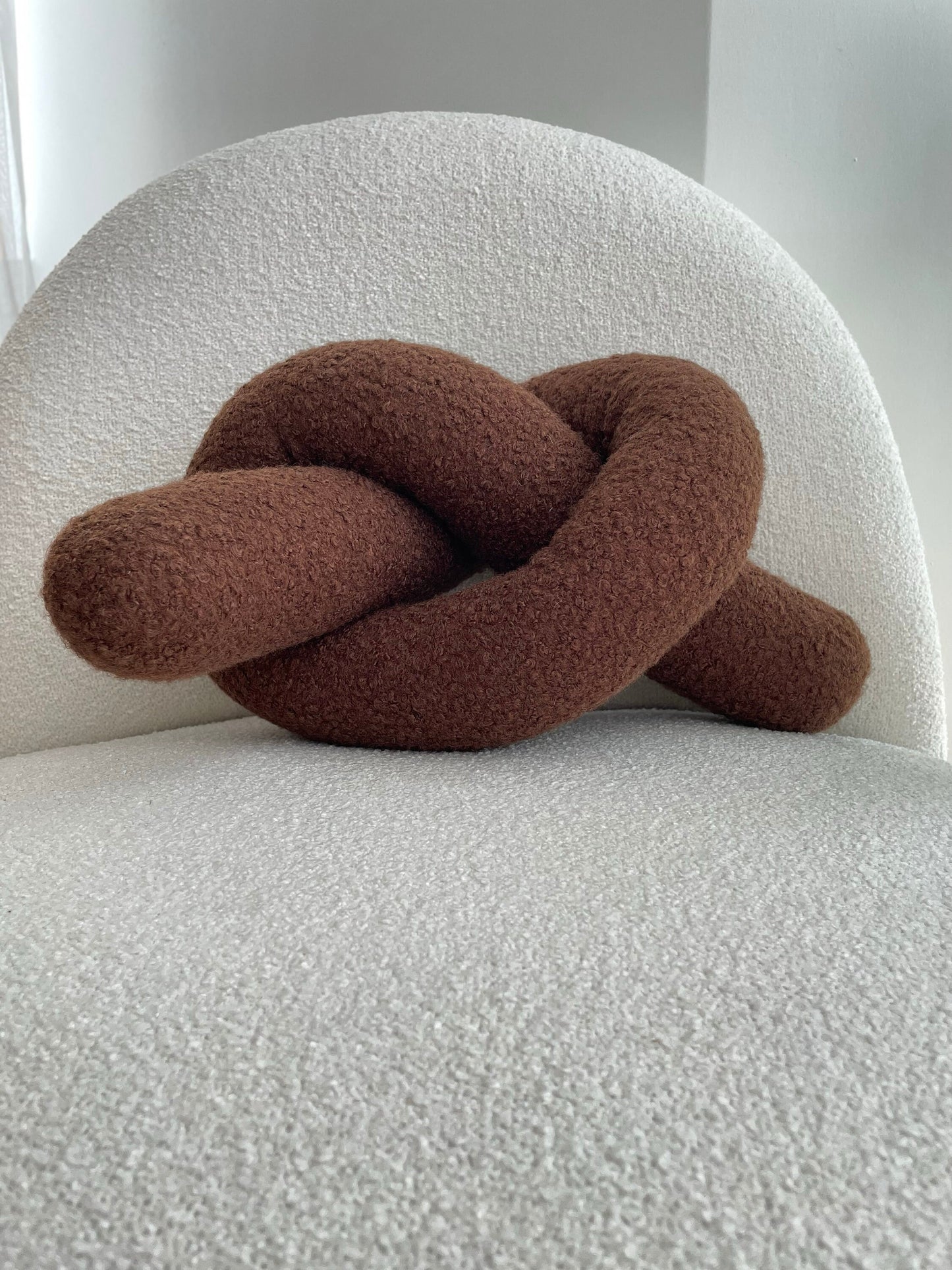 Chocolate Brown Boucle Knot Pillow: Chunky Cozy Cushion