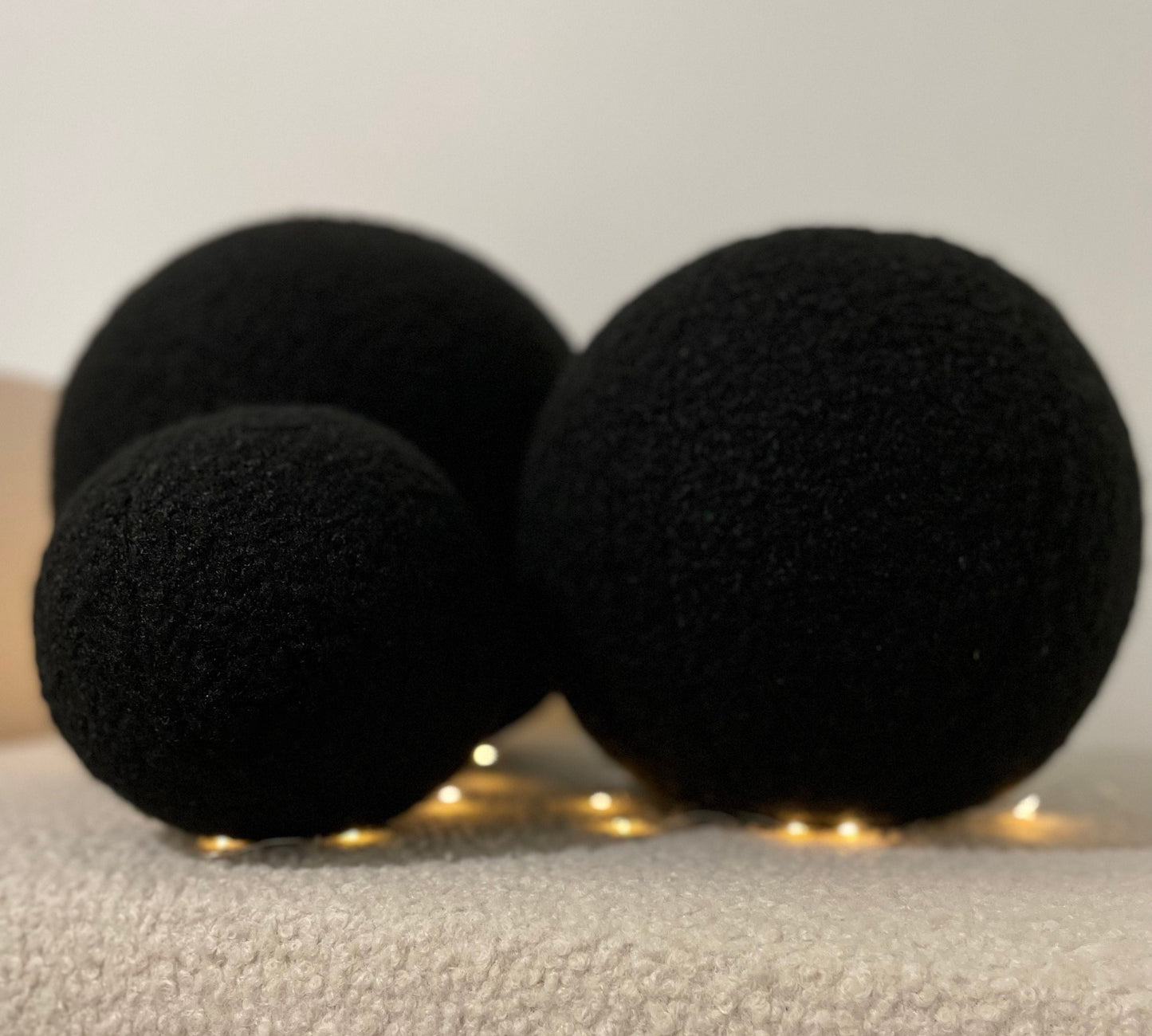 Black Boucle Ball Pillow: Handmade Teddy Cushion, Home Decor
