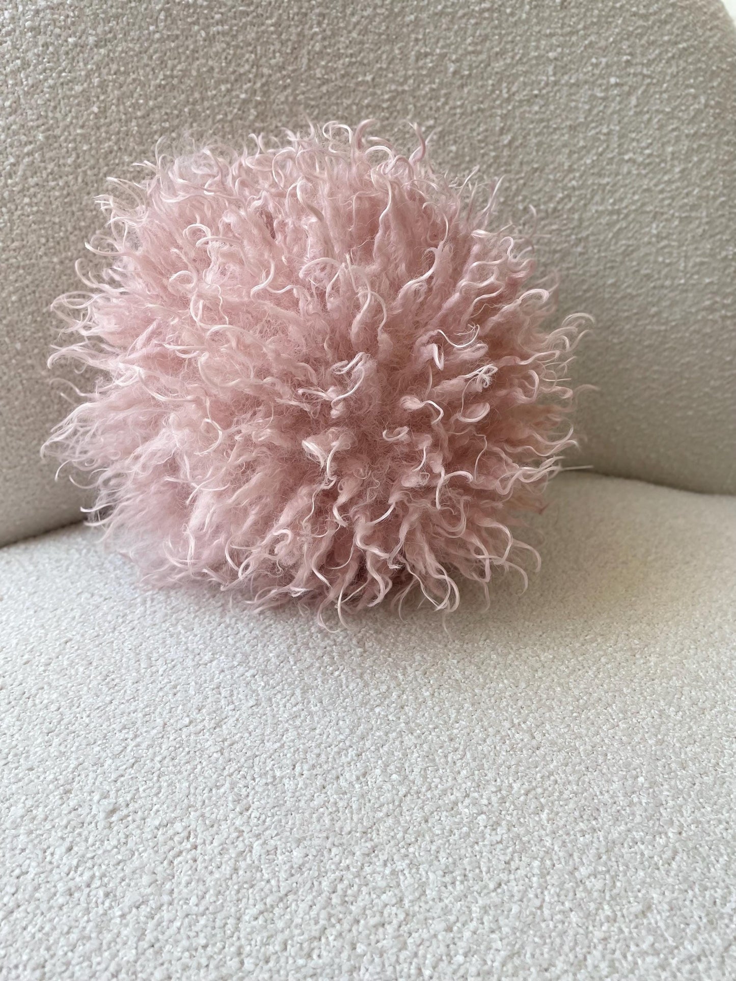 Pink Luxurious Faux Lamb fur Ball Pillows- Tibetan Lamb - Boho- Chic