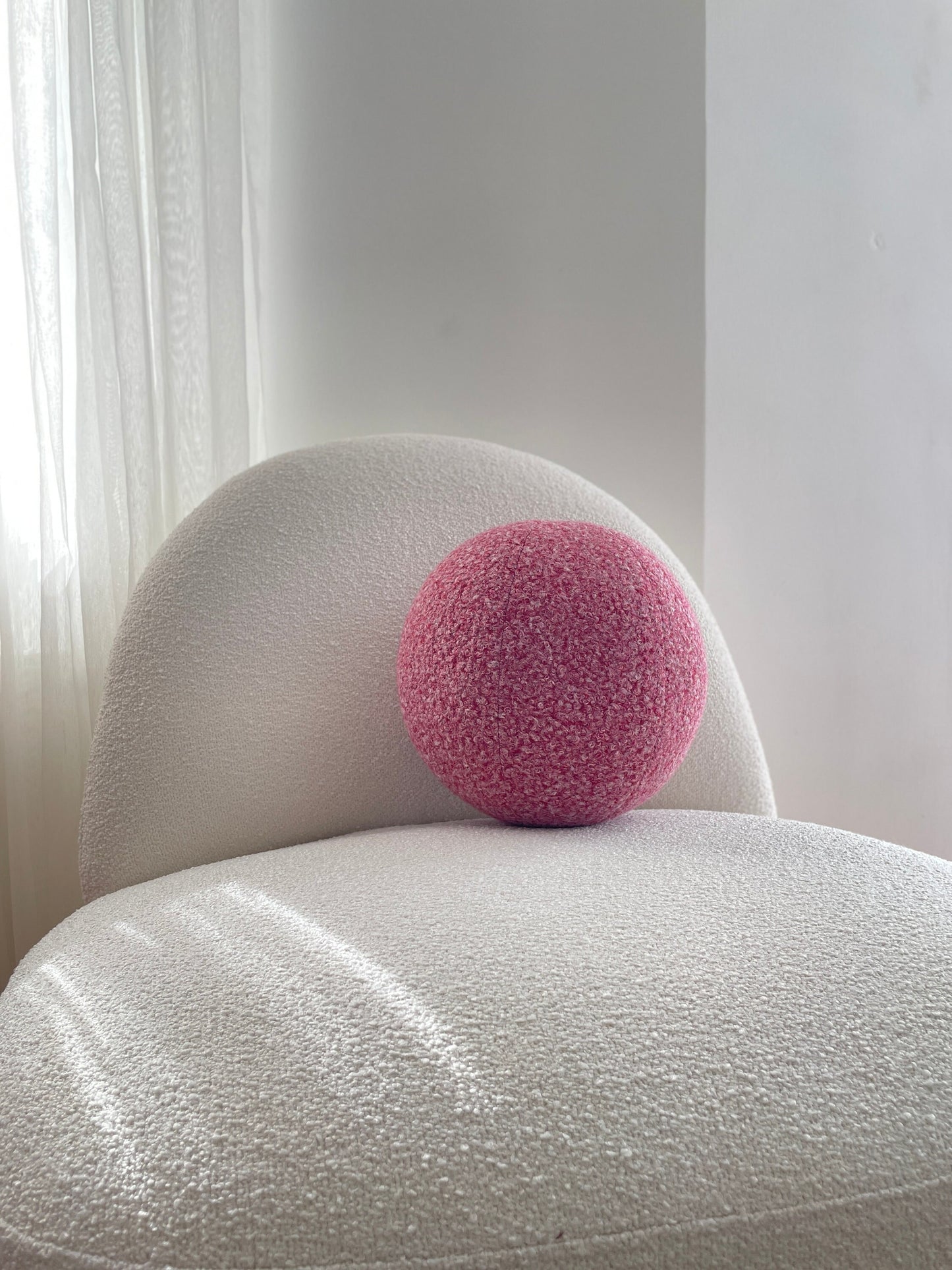 Burgundy-White Melange, Boucle Ball Decorative Pillow, Teddy Ball Cushion,