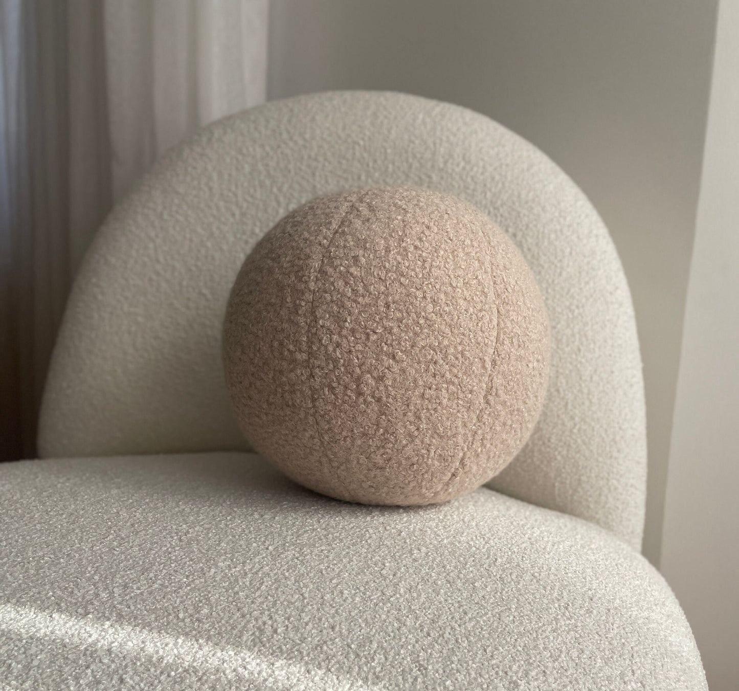 Beige Boucle Ball Decorative Pillow-Teddy Ball Cushion-Home Decor