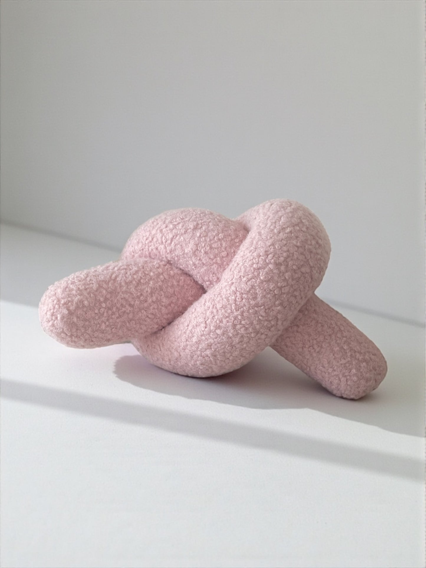 Powder Pink Boucle Knot Pillow: Handmade Decorative Cushion