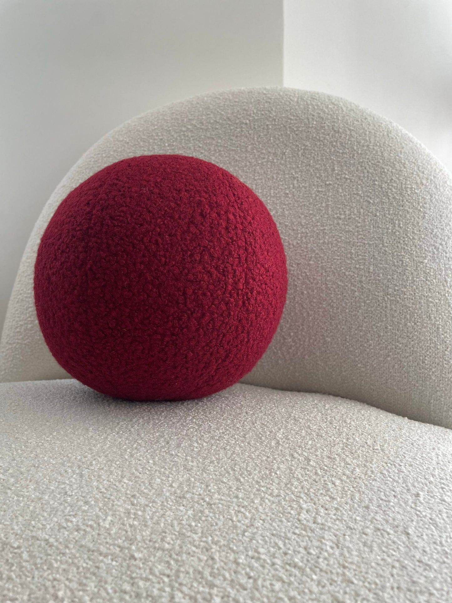 Burgundy Boucle Ball Pillow: Modern Minimalist Home Decor