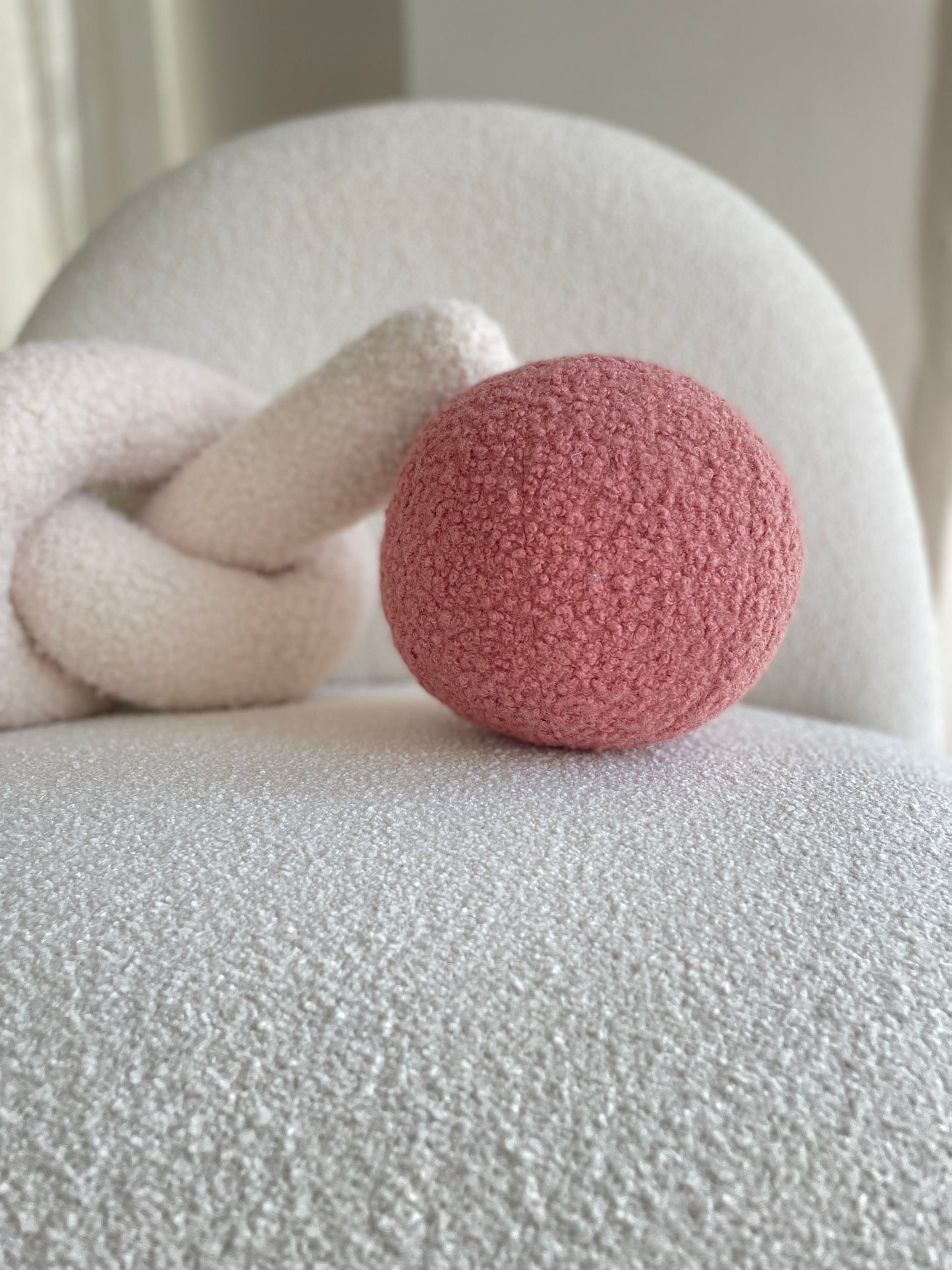 Boucle Ball Pillow: Ashy Pink Teddy Cushion, Modern Home Decor
