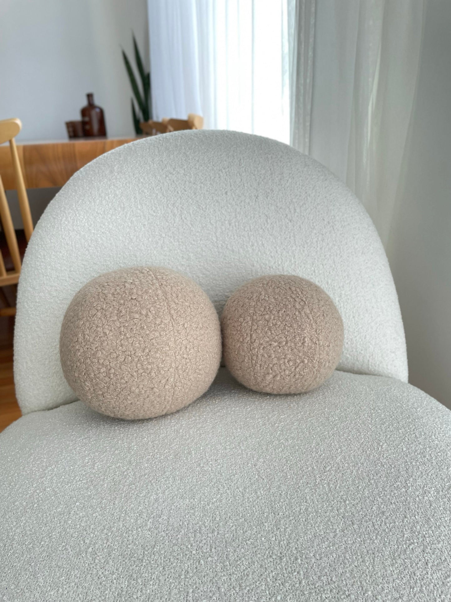 Beige Boucle Ball Decorative Pillow-Teddy Ball Cushion-Home Decor