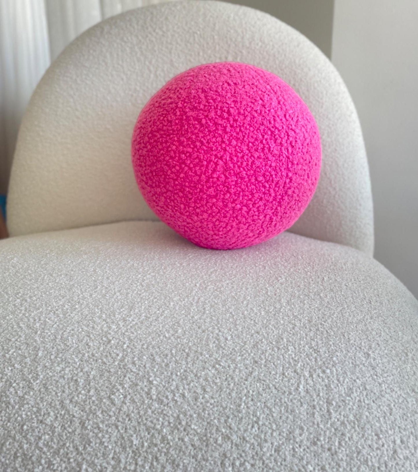 Pink Boucle Ball Pillow: Modern Scandinavian Home Decor