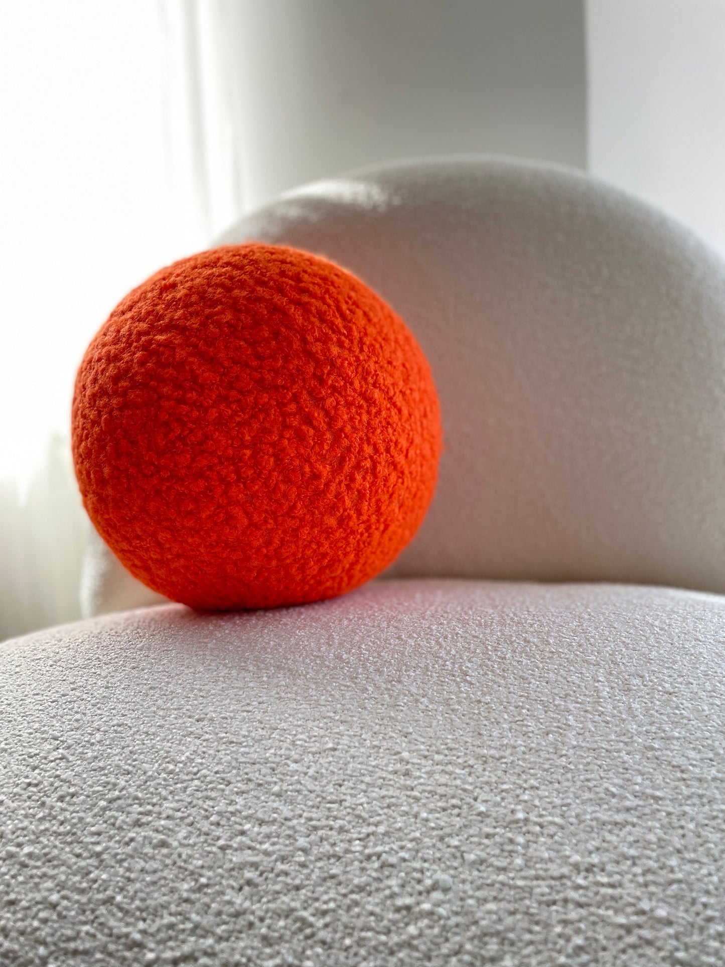 Orange Boucle Ball Pillow, Halloween Decor