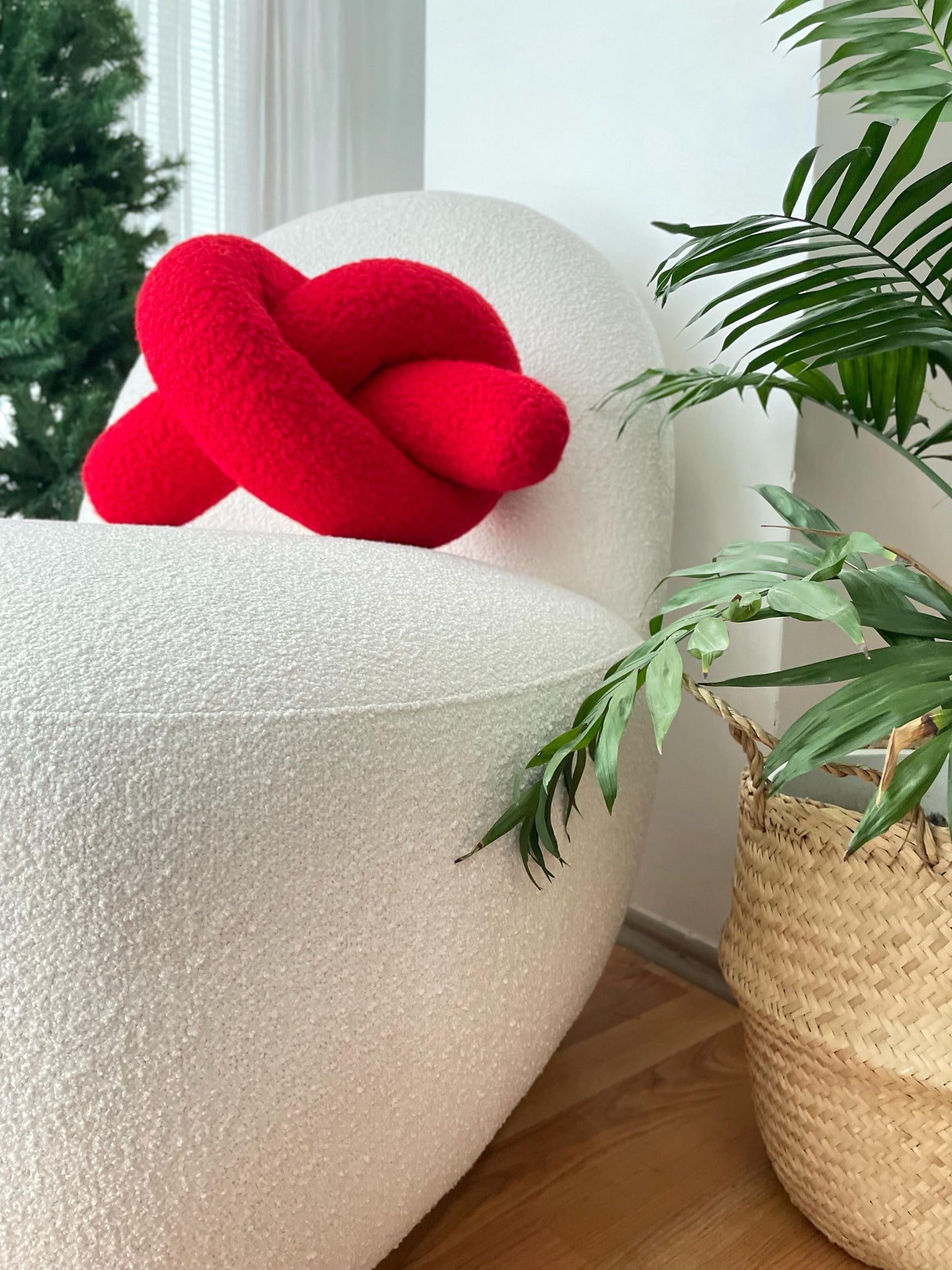 Red Boucle Knot Pillow: Valentine's Day Decor