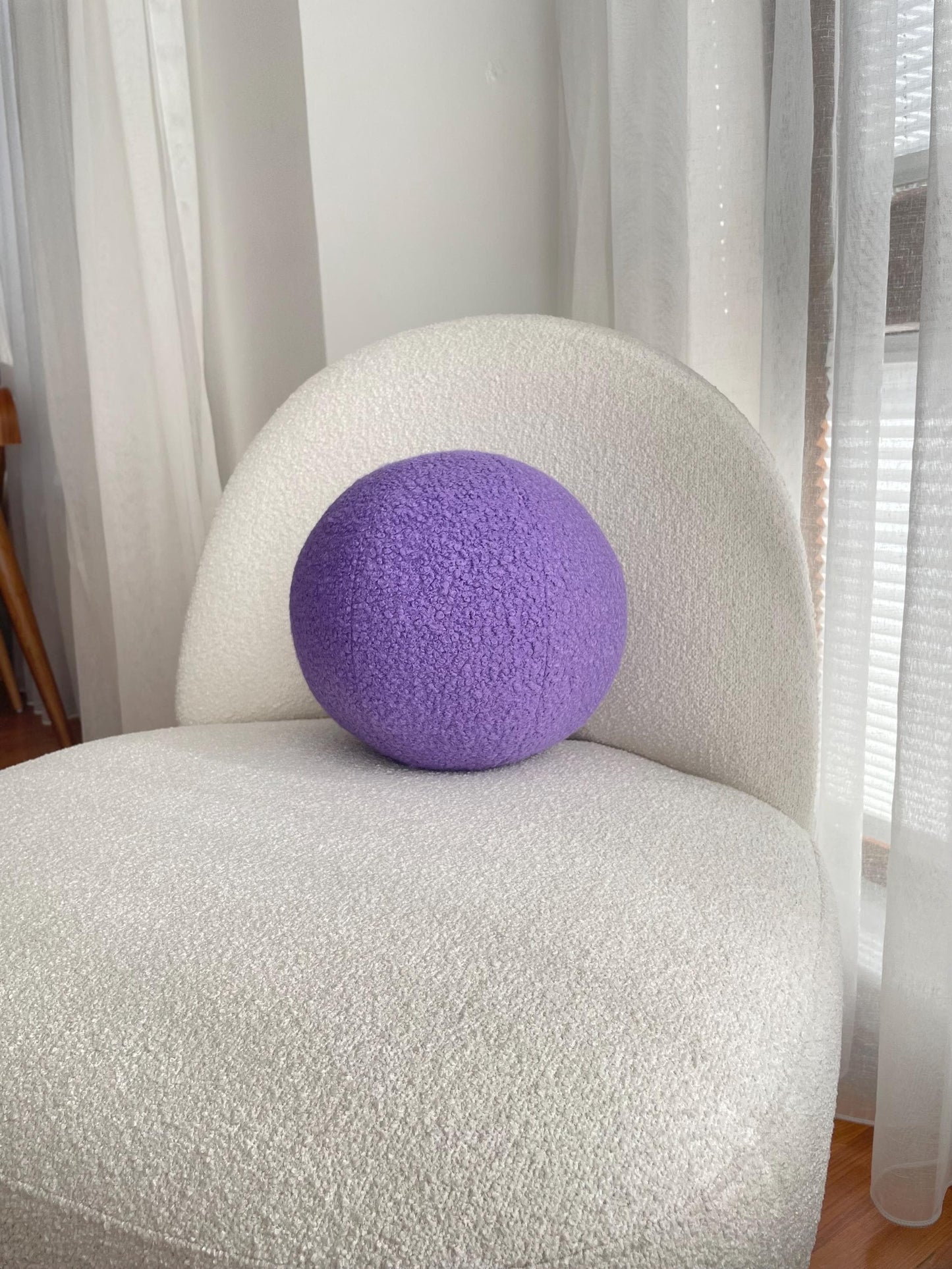 Lavender Bouclé Ball Pillow: Modern Round Home Decor Cushion