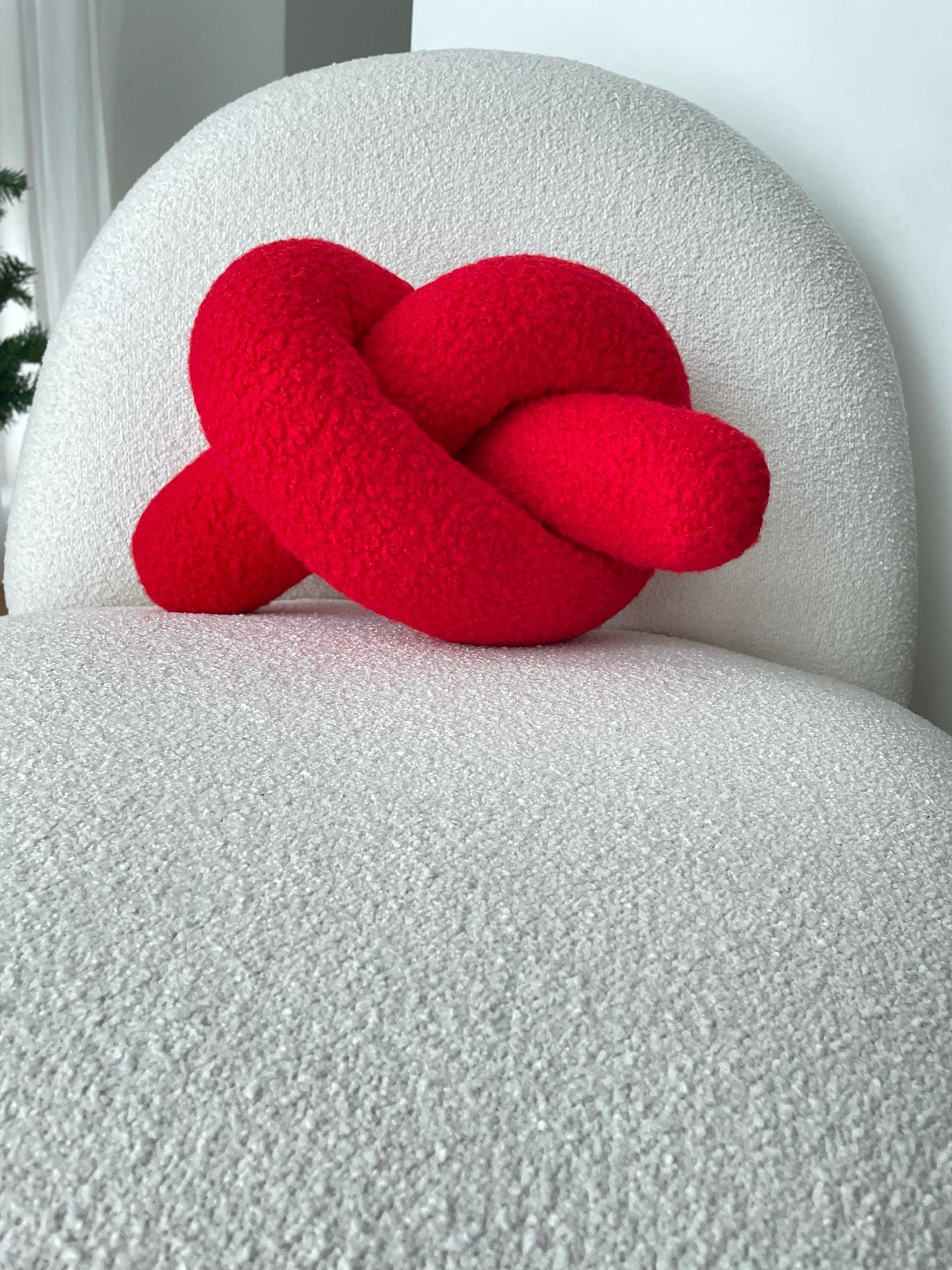 Red Boucle Knot Pillow: Valentine's Day Decor