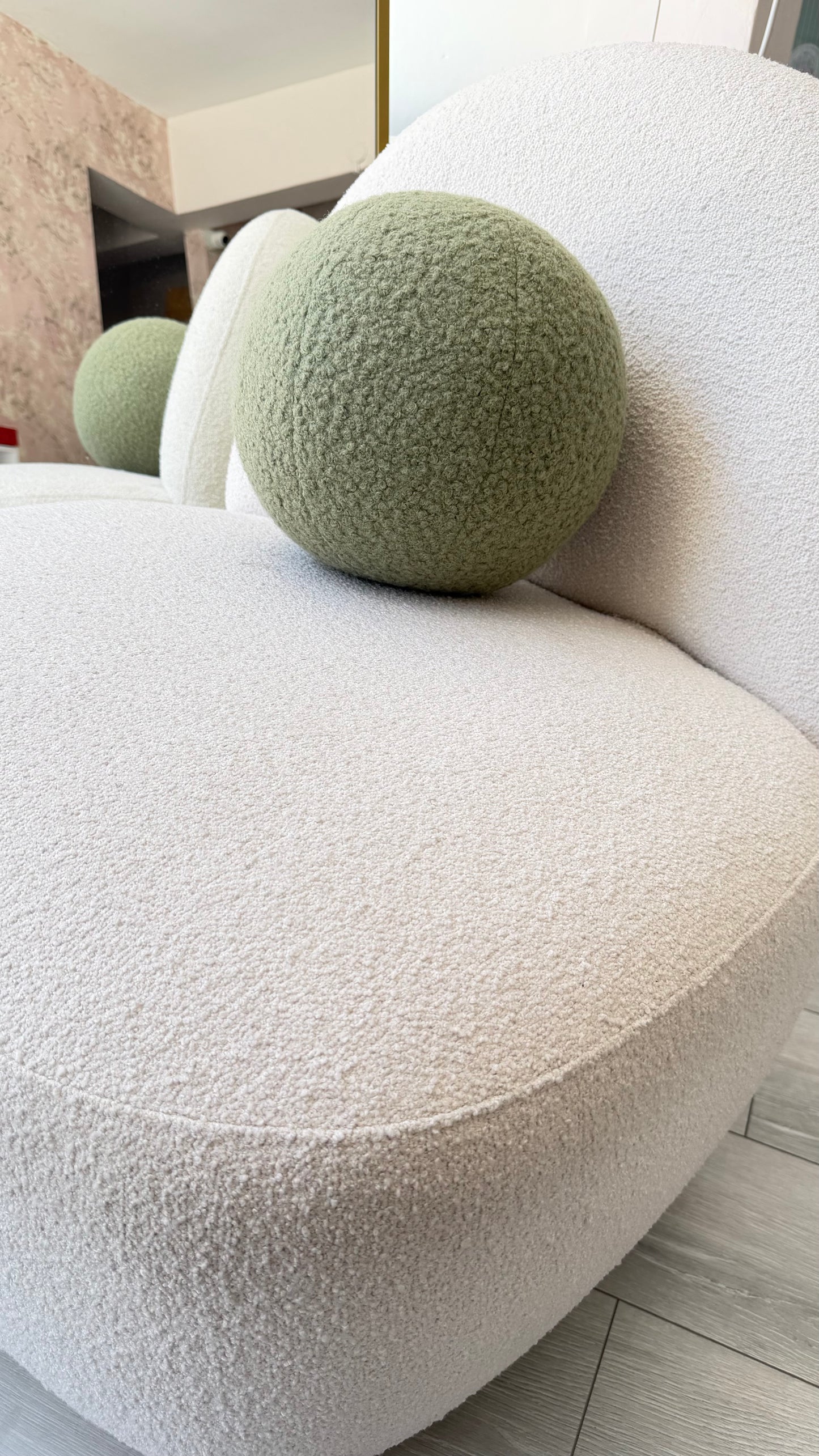 Sage Green Boucle Ball Pillow: Modern Home Decor