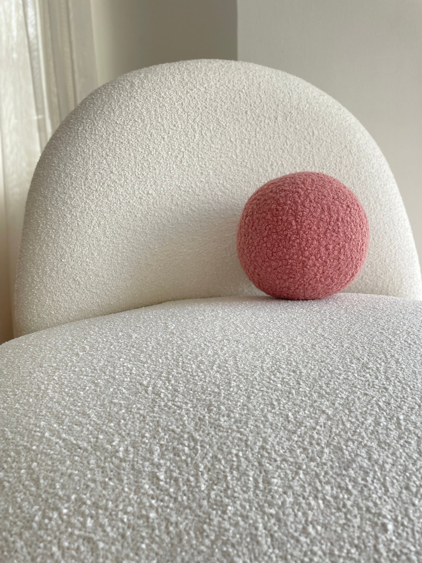 Boucle Ball Pillow: Ashy Pink Teddy Cushion, Modern Home Decor