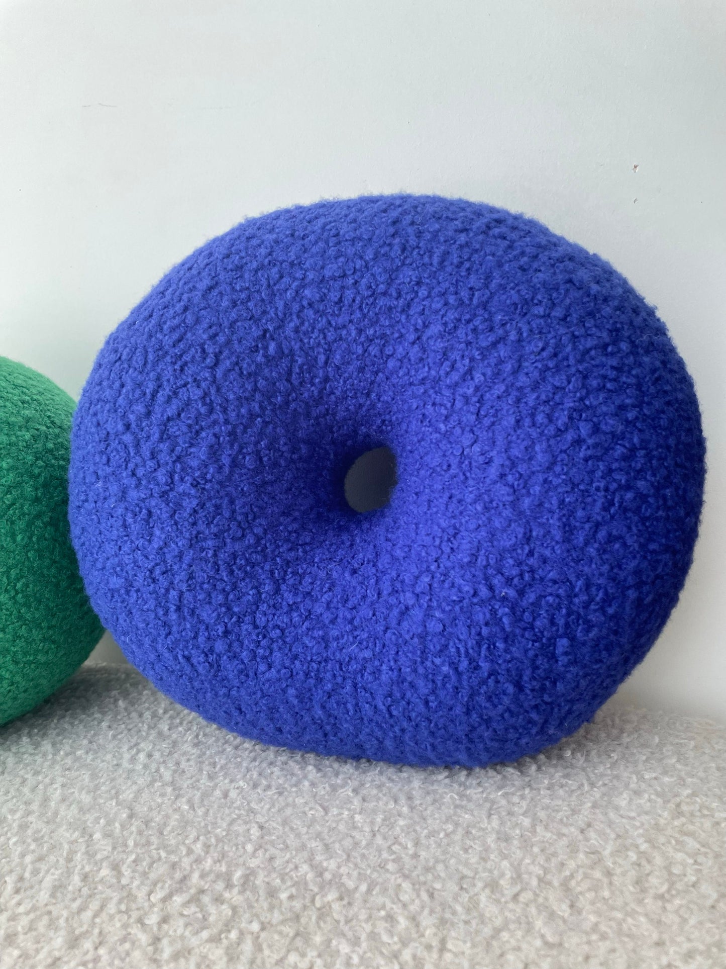 Blue Boucle Donut Pillow, Modern Home Decor, Handmade