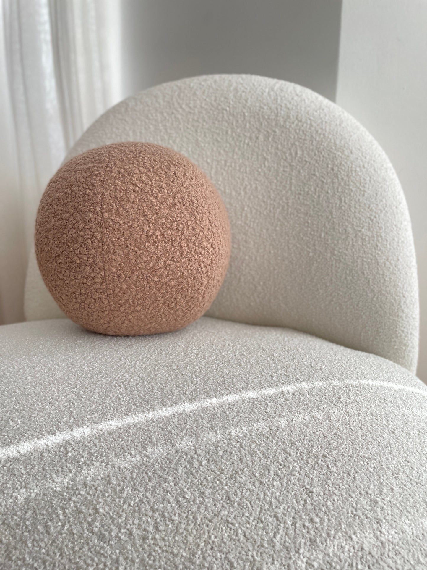 Mocha Mousse Boucle Ball Pillow: Teddy Sphere Cushion