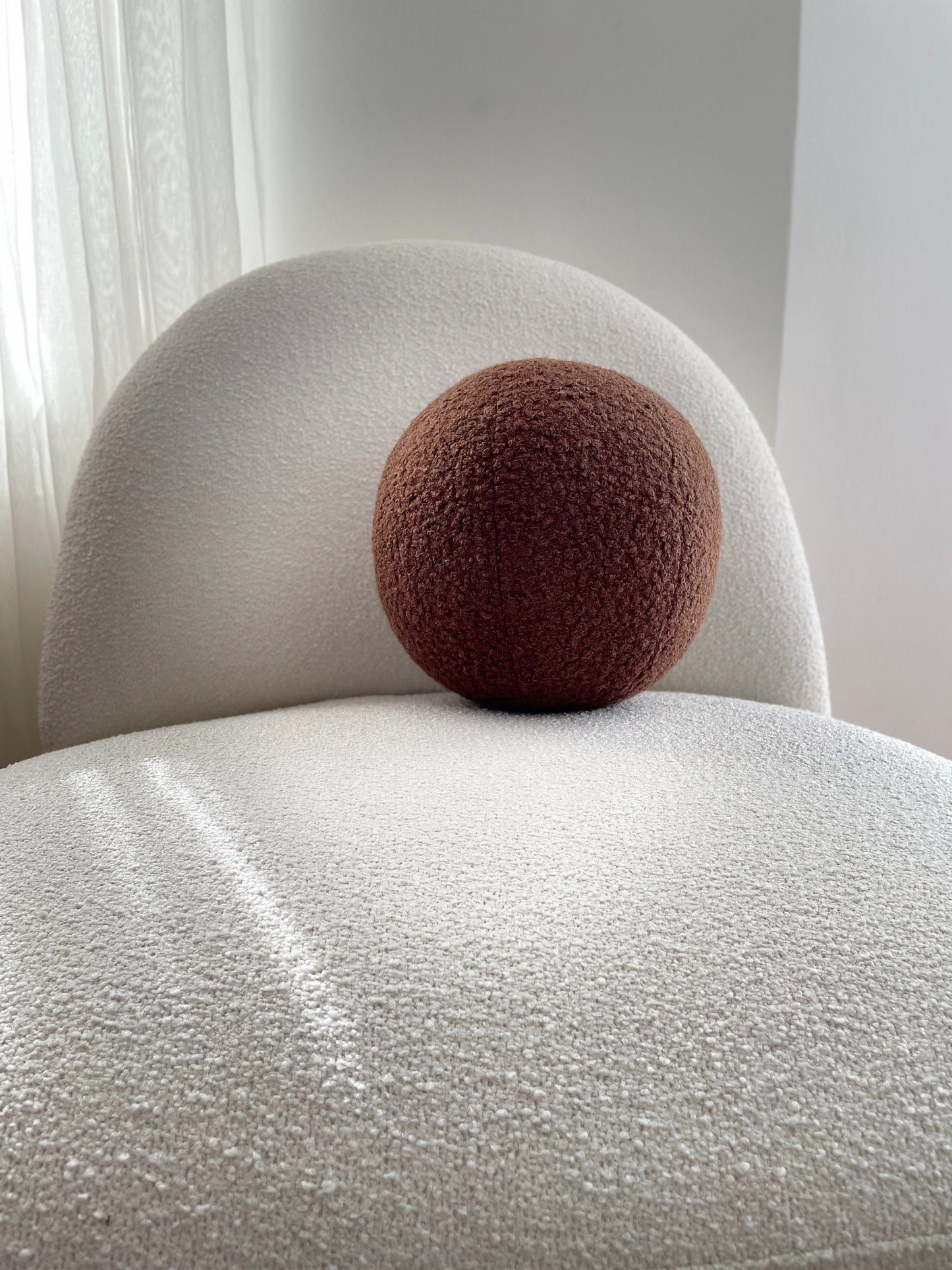Chocolate Brown Boucle Ball Pillow: Modern Home Decor