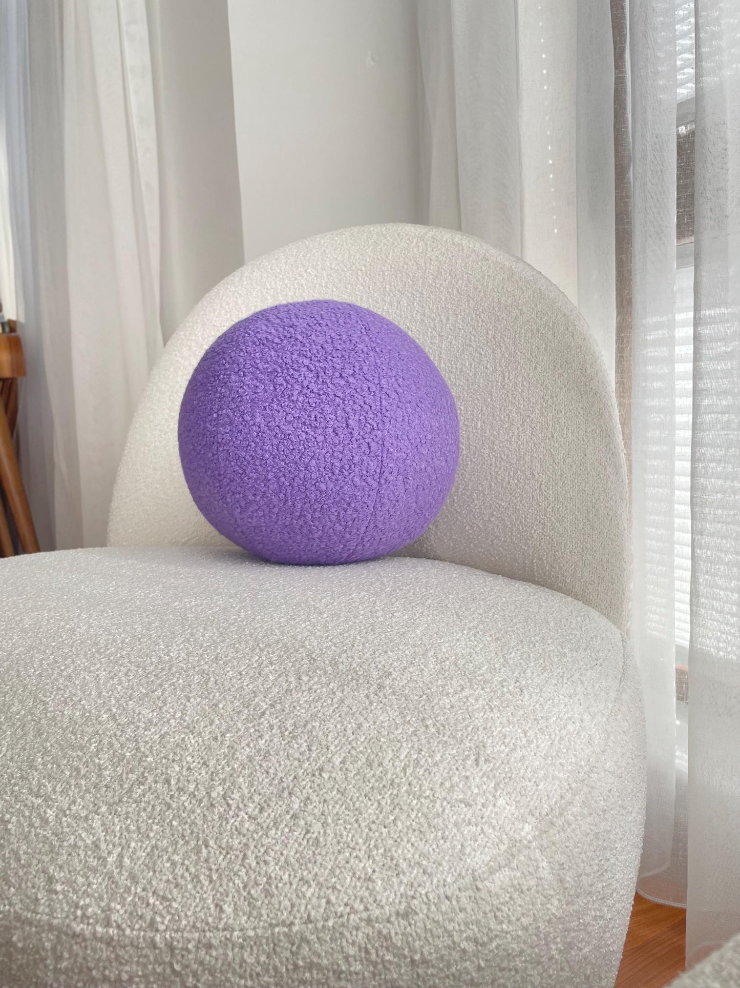 Lavender Bouclé Ball Pillow: Modern Round Home Decor Cushion