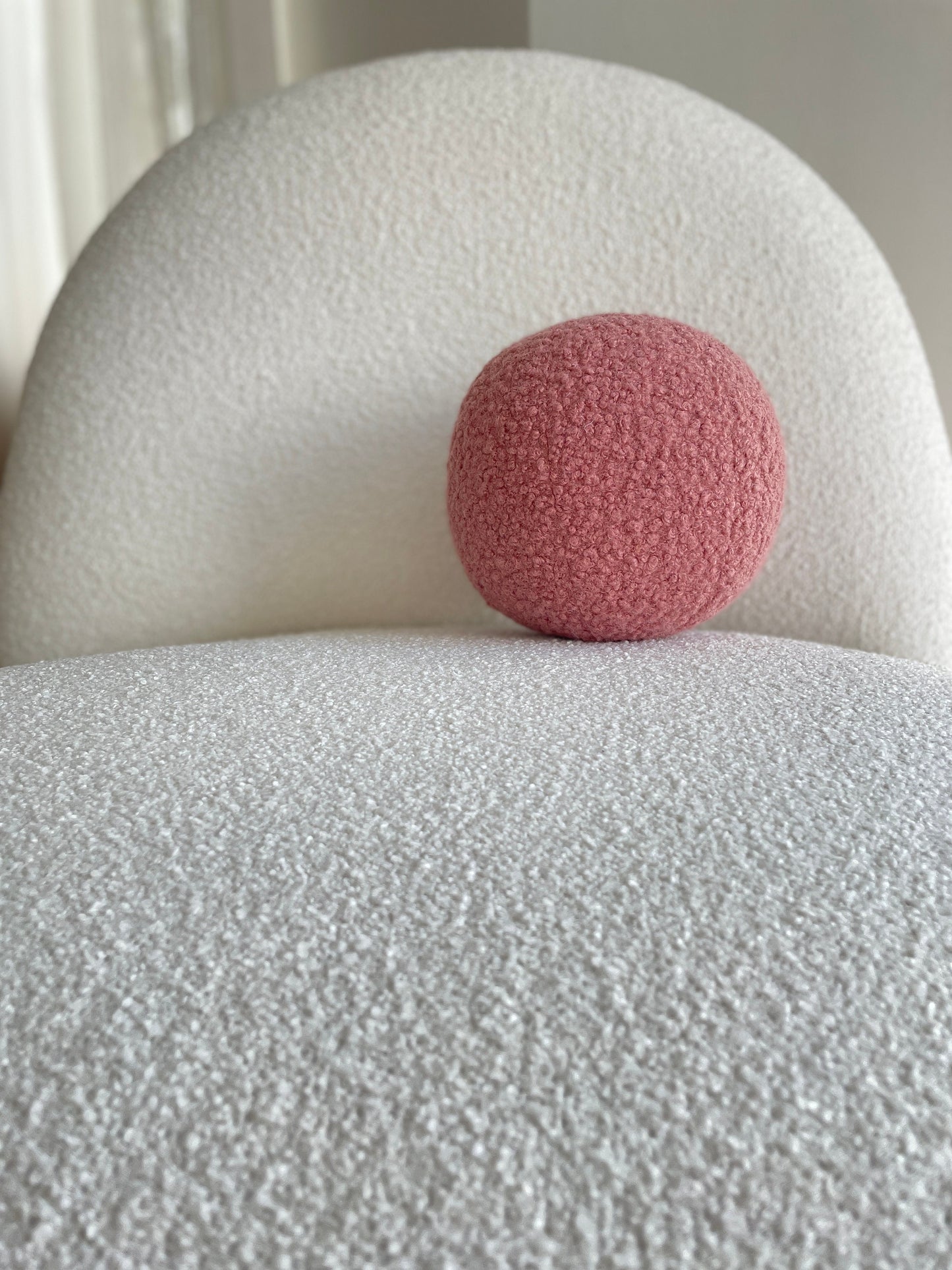 Boucle Ball Pillow: Ashy Pink Teddy Cushion, Modern Home Decor