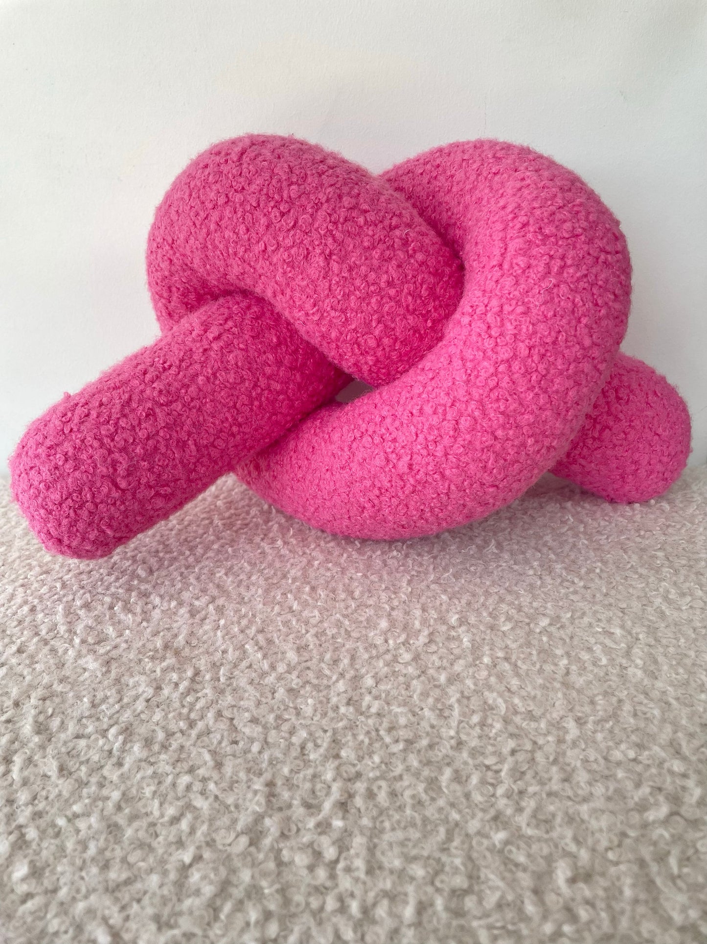 Pink Boucle Knot Pillow: Chunky Teddy Love Chain Cushion