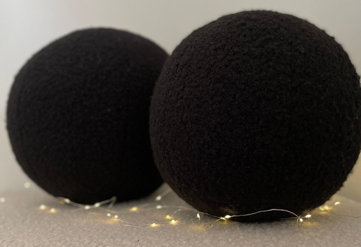 Black Boucle Ball Pillow: Handmade Teddy Cushion, Home Decor