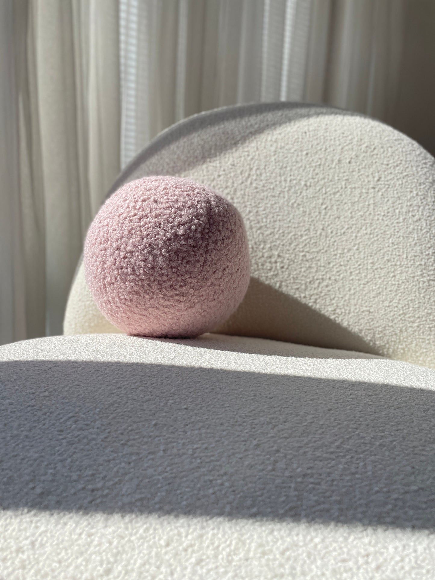 Handmade Boucle Ball Pillow: Powder Pink Teddy Cushion