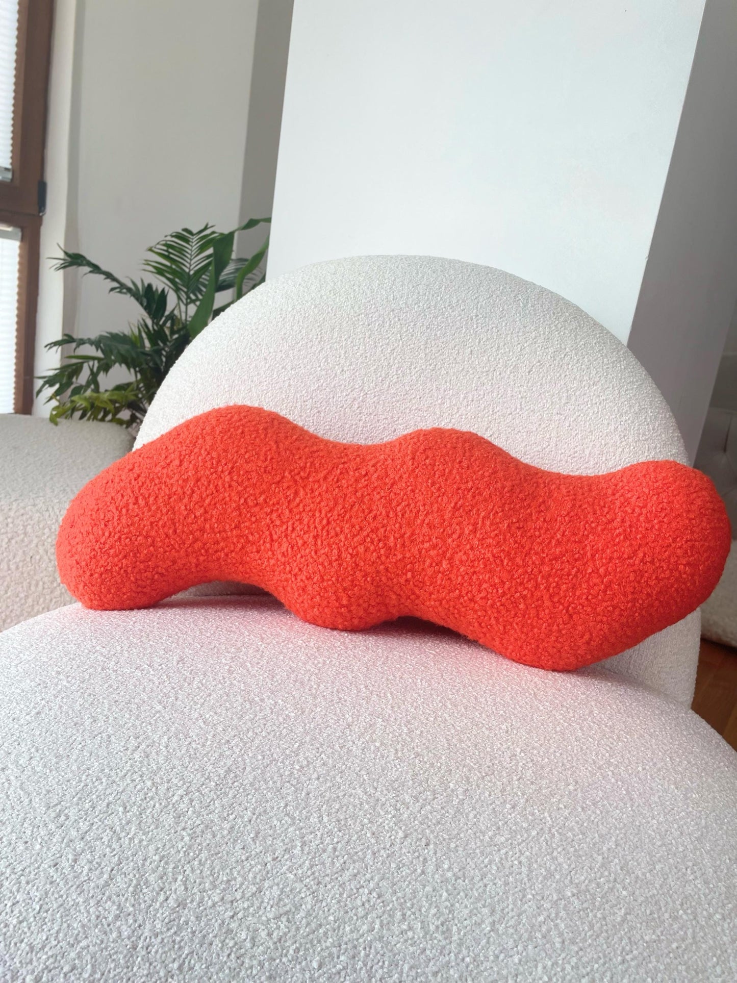 Orange Wavy Boucle Pillow: Modern Accent Cushion