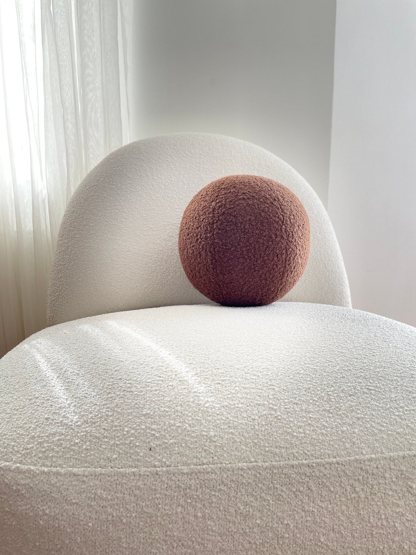 Chocolate Brown Boucle Ball Pillow: Modern Home Decor