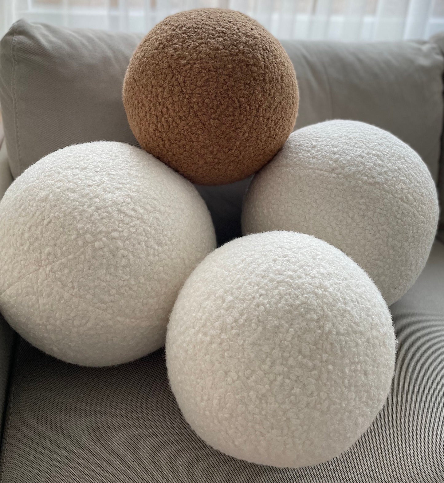 Handmade Boucle Round Ball Pillow: Peanut Teddy Cushion
