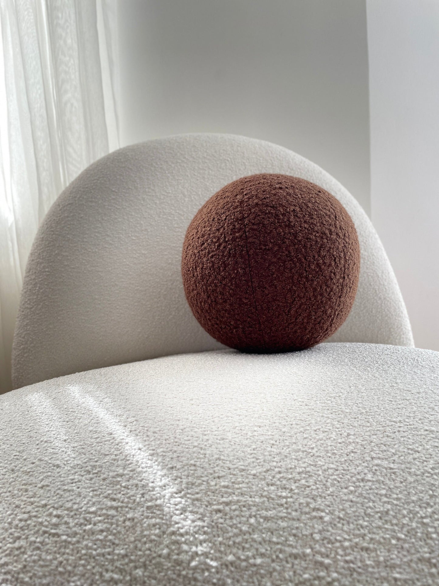 Chocolate Brown Boucle Ball Pillow: Modern Home Decor